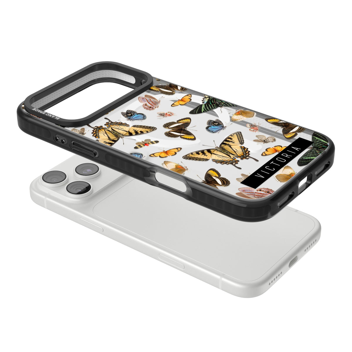 Personalised Butterfly Archive iPhone 18 Pro Max Impact Pro Black Phone Case angled