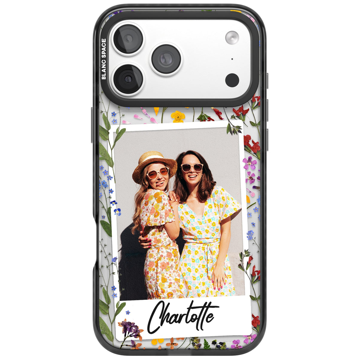 Personalised Wildflower Polaroid iPhone 18 Pro Max Impact Pro Black Phone Case front
