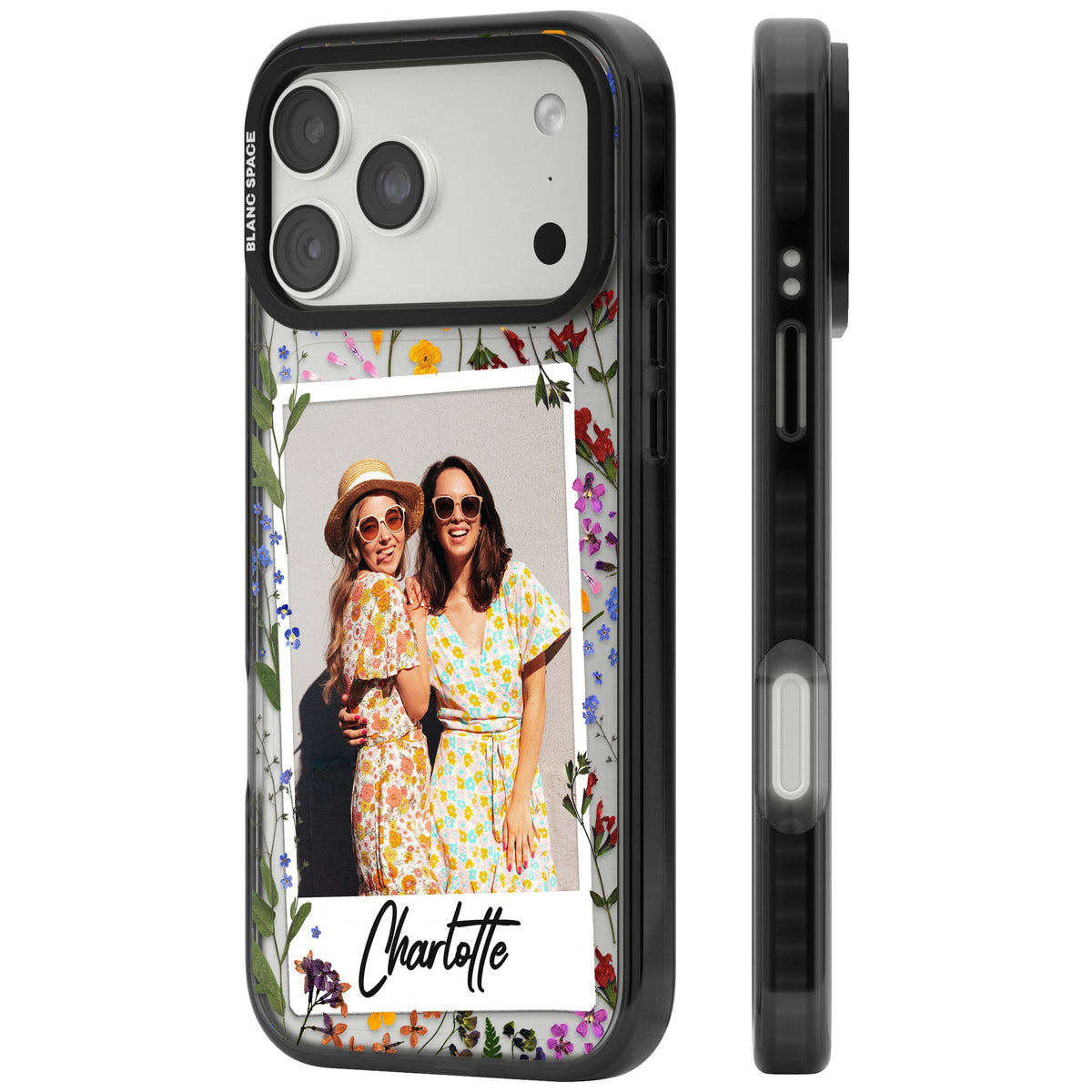 Personalised Wildflower Polaroid iPhone 18 Pro Max Impact Pro Black Phone Case side