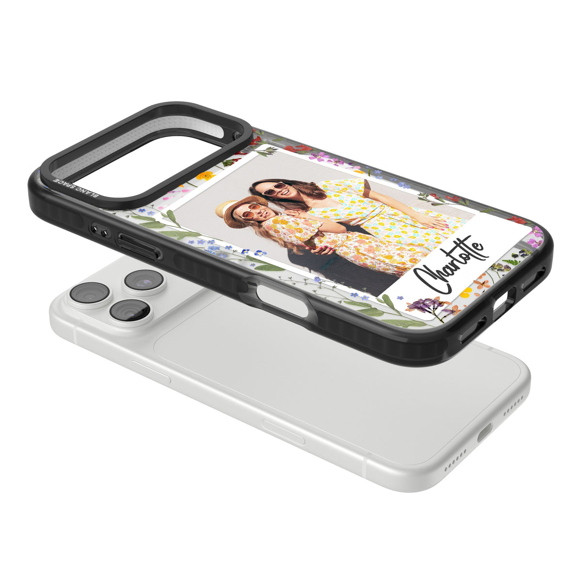 Personalised Wildflower Polaroid iPhone 18 Pro Max Impact Pro Black Phone Case angled