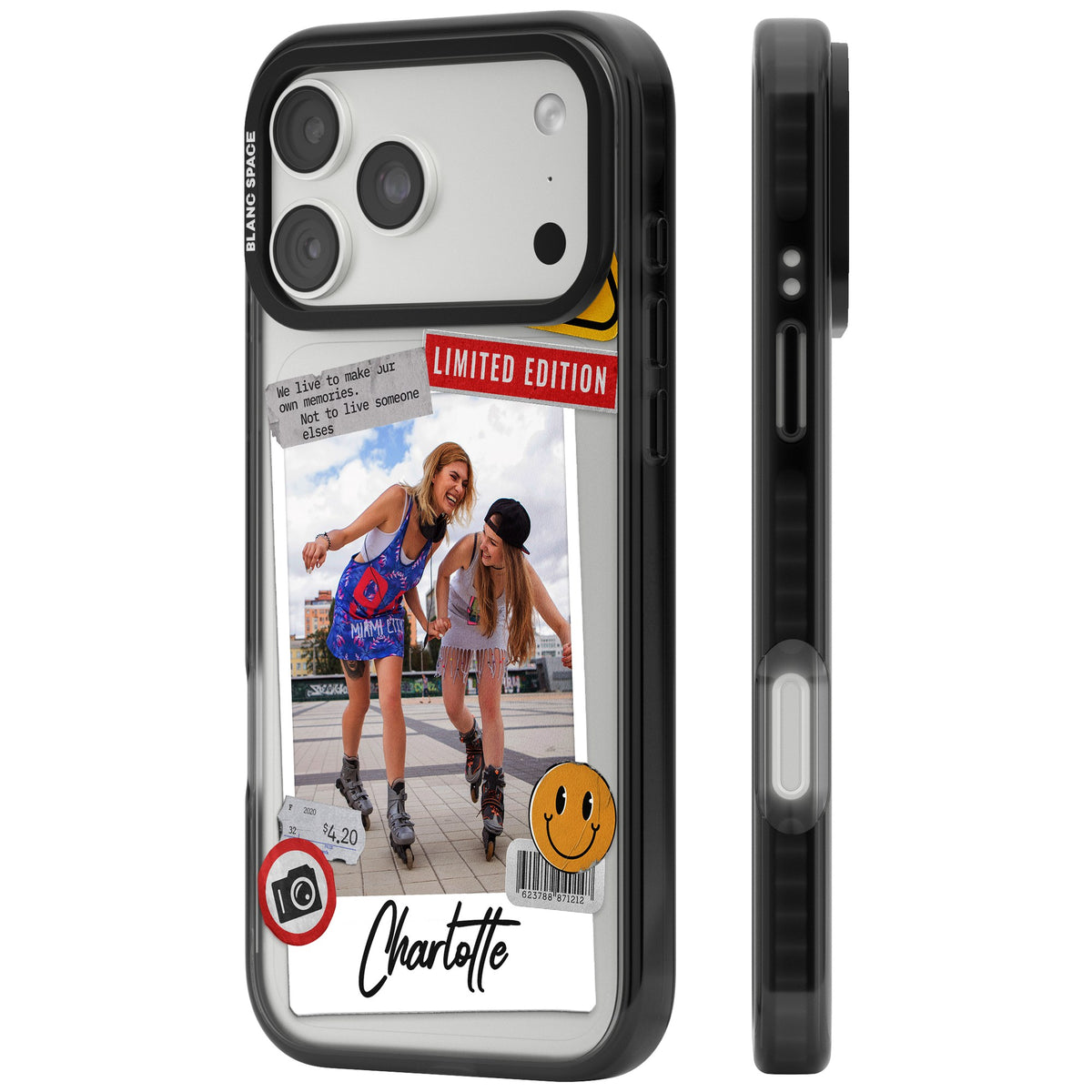 Personalised Sticker Mix Instant Photo iPhone 18 Pro Max Impact Pro Black Phone Case side