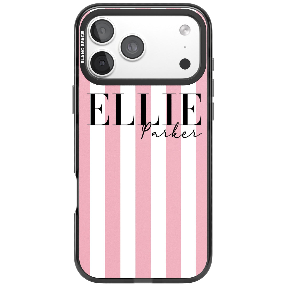 Personalised Pink Stripes iPhone 18 Pro Max Impact Pro Black Phone Case front