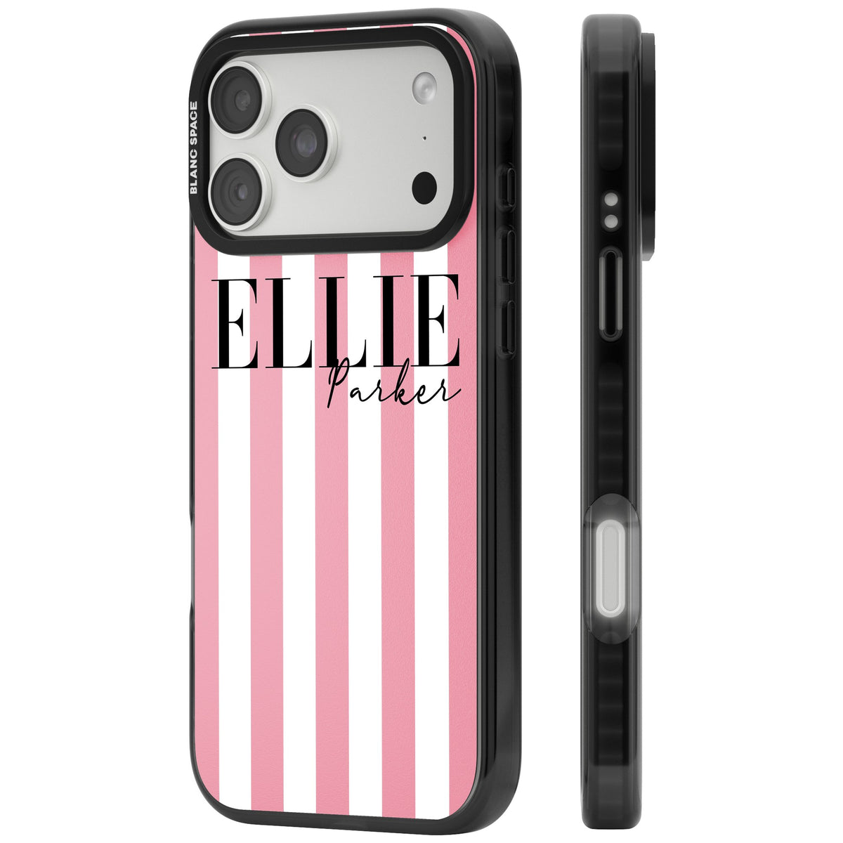 Personalised Pink Stripes iPhone 18 Pro Max Impact Pro Black Phone Case side