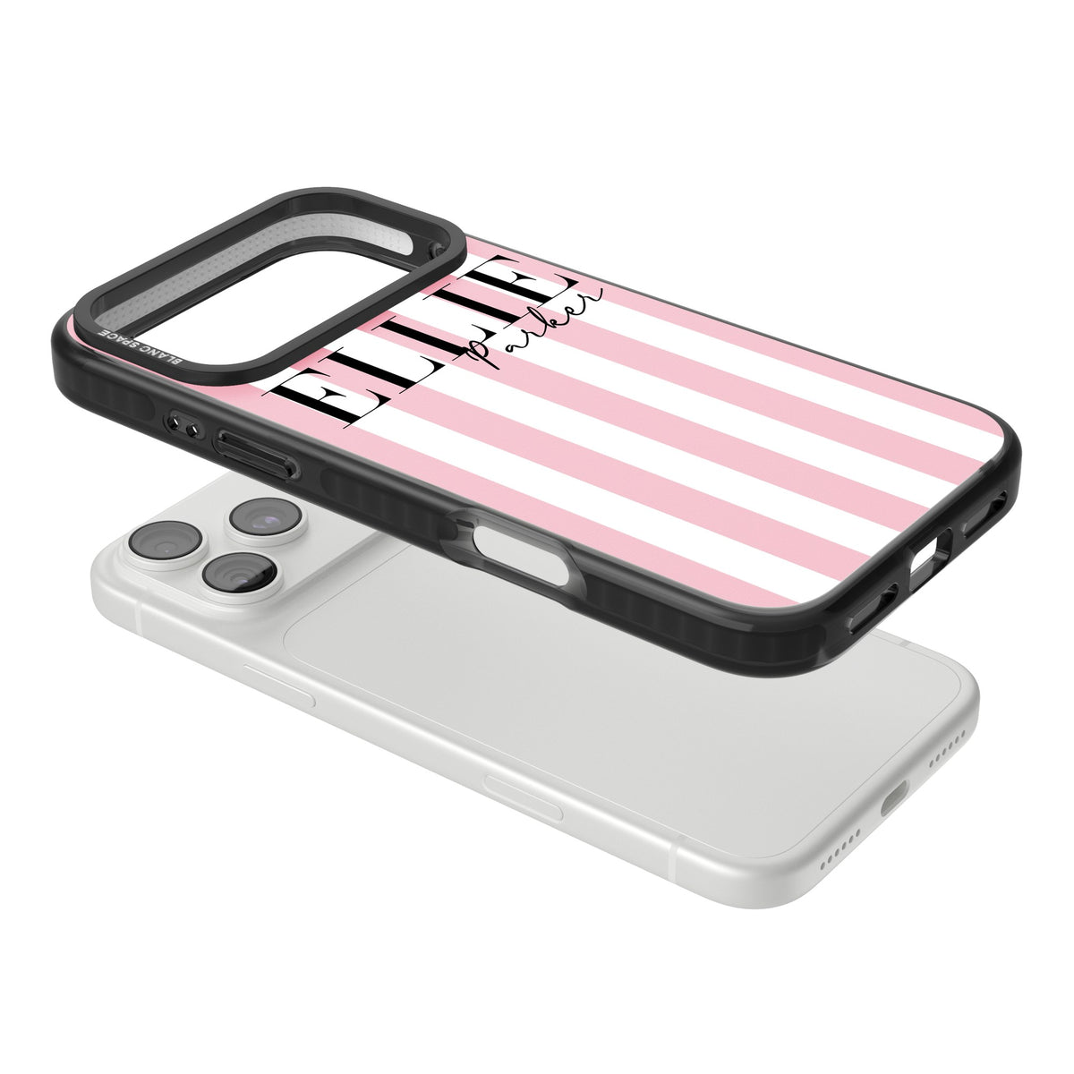 Personalised Pink Stripes iPhone 18 Pro Max Impact Pro Black Phone Case angled