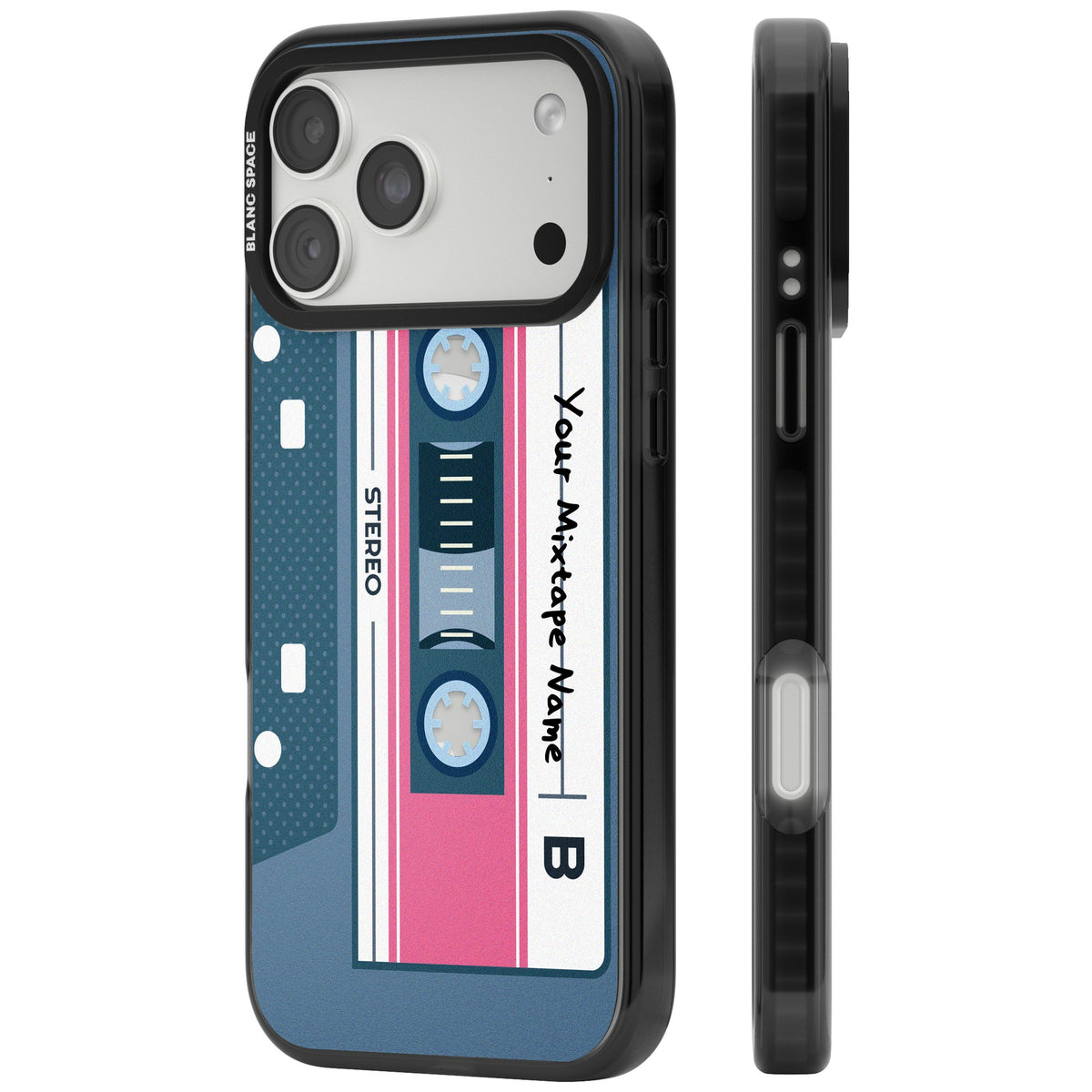 Personalised Retro Cassette Mixtape iPhone 18 Pro Max Impact Pro Black Phone Case side