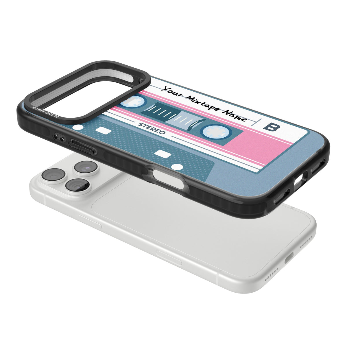 Personalised Retro Cassette Mixtape iPhone 18 Pro Max Impact Pro Black Phone Case angled