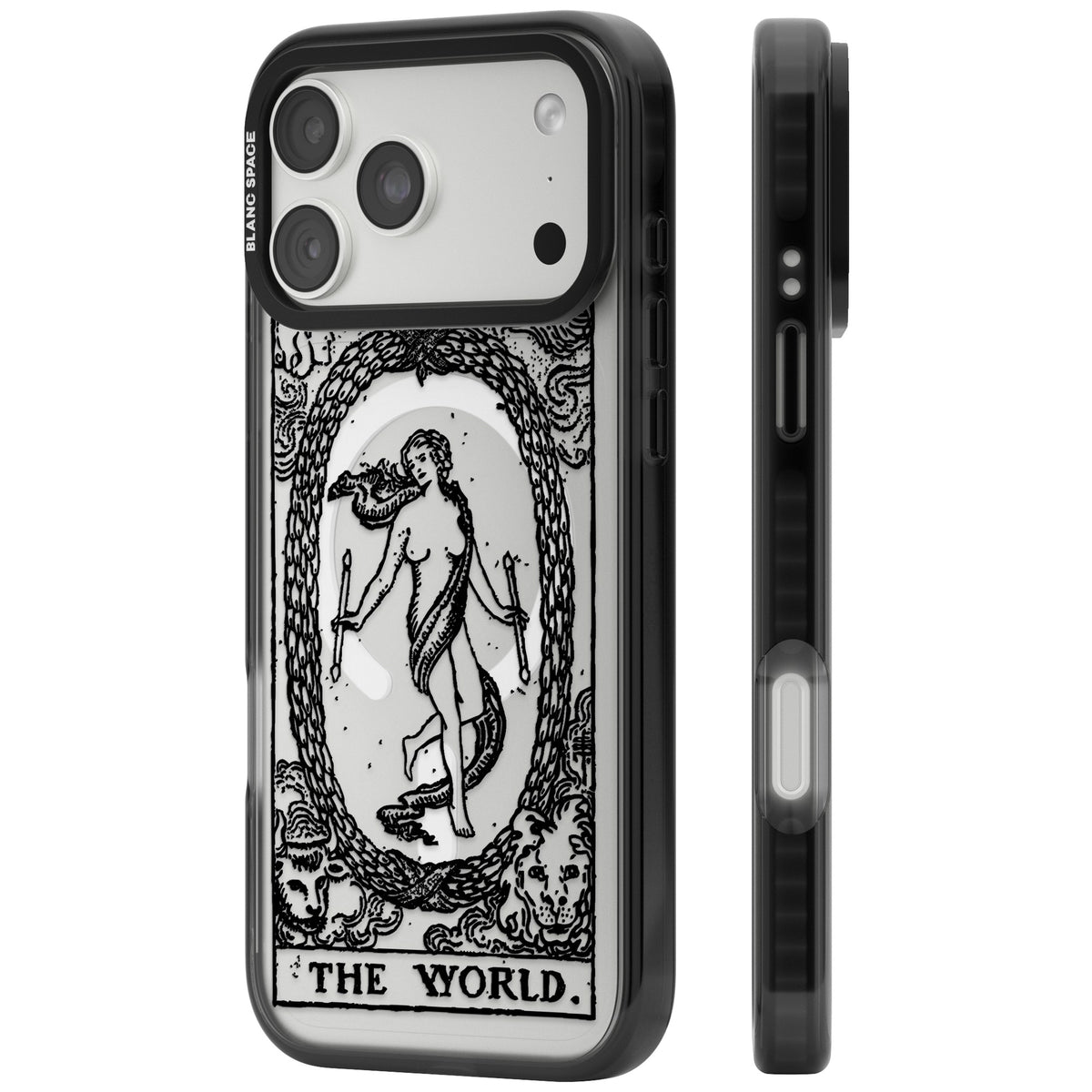 Personalised The World Tarot Card (Clear) iPhone 18 Pro Max Impact Pro Black Phone Case side