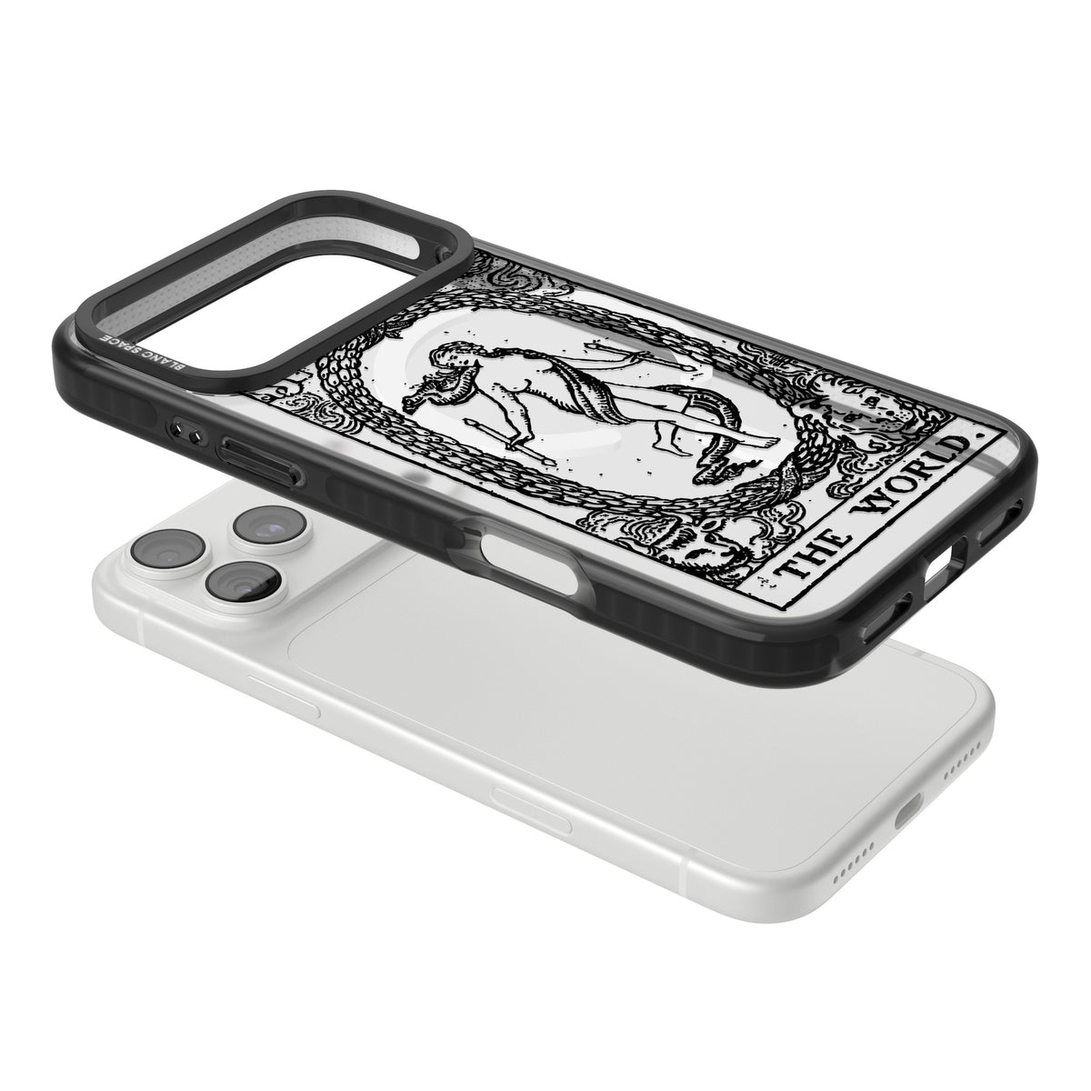 Personalised The World Tarot Card (Clear) iPhone 18 Pro Max Impact Pro Black Phone Case angled