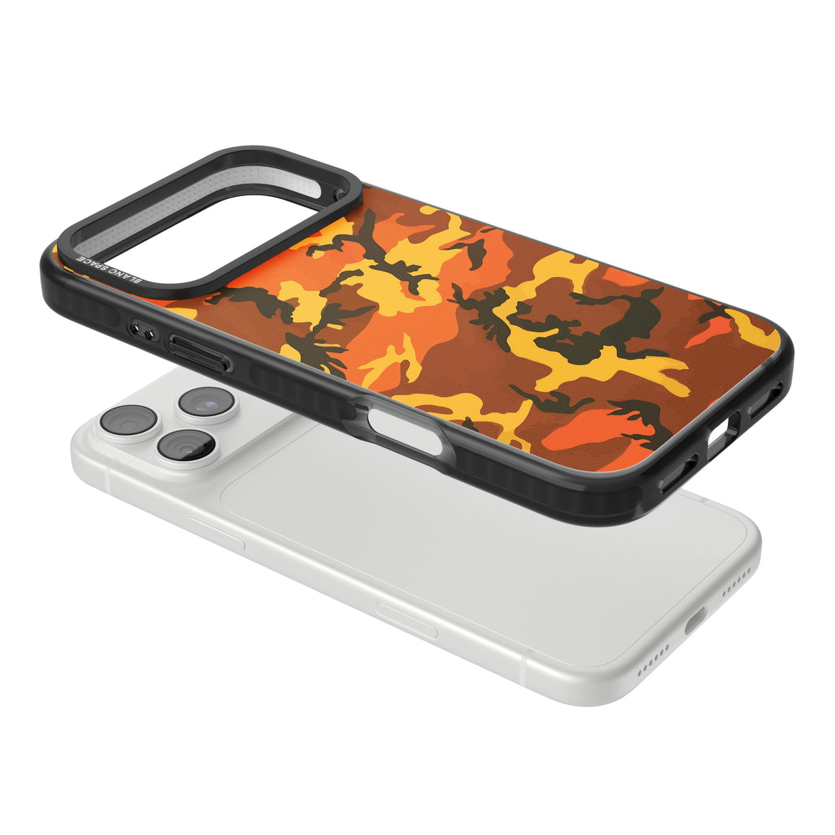 Orange Camo iPhone 18 Pro Max Impact Pro Black Phone Case angled