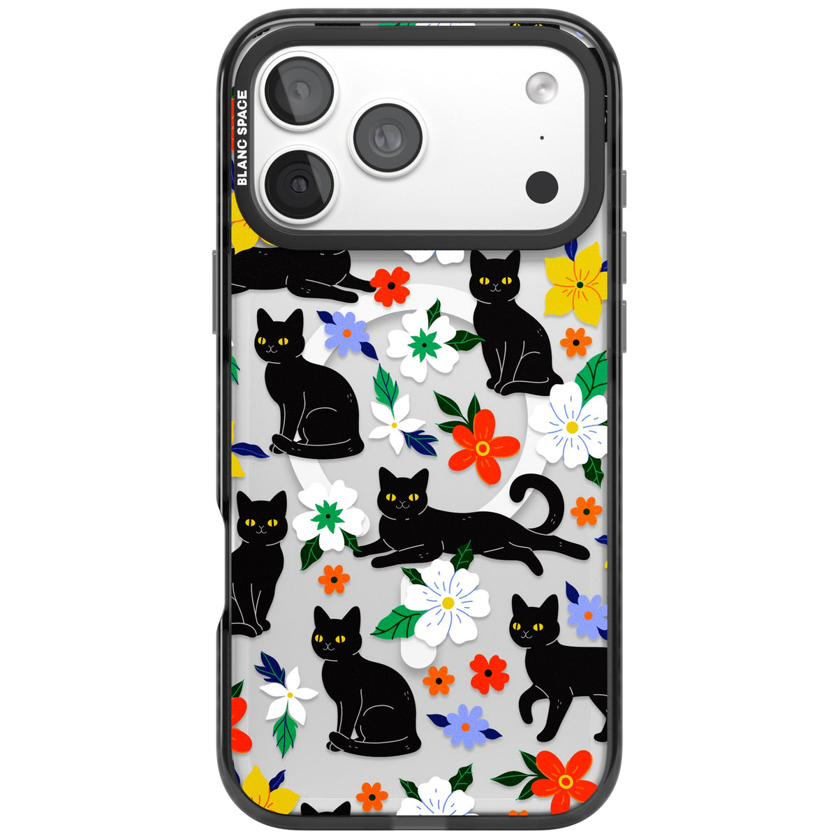 Cat Flowers iPhone 18 Pro Max Impact Pro Black Phone Case front