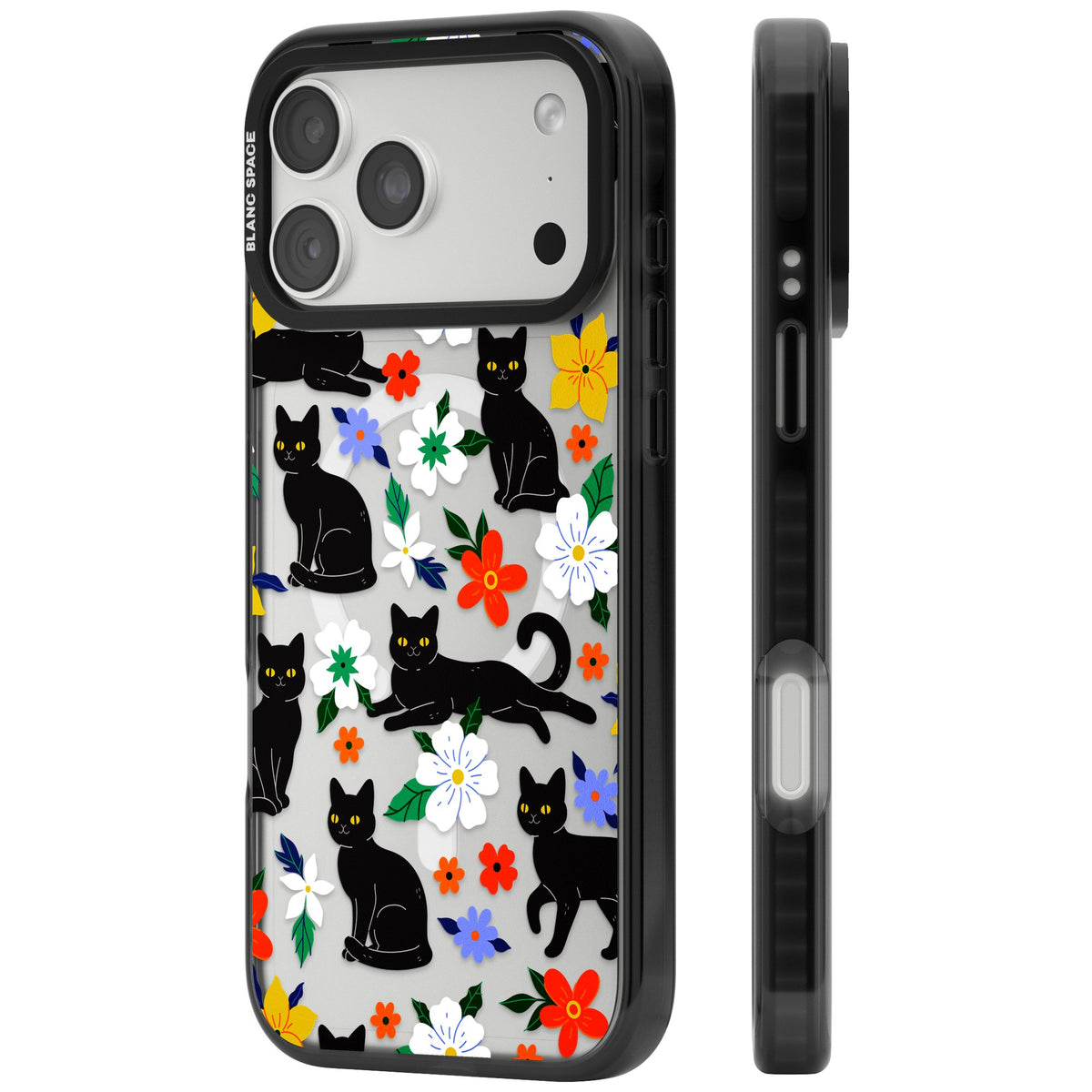 Cat Flowers iPhone 18 Pro Max Impact Pro Black Phone Case side