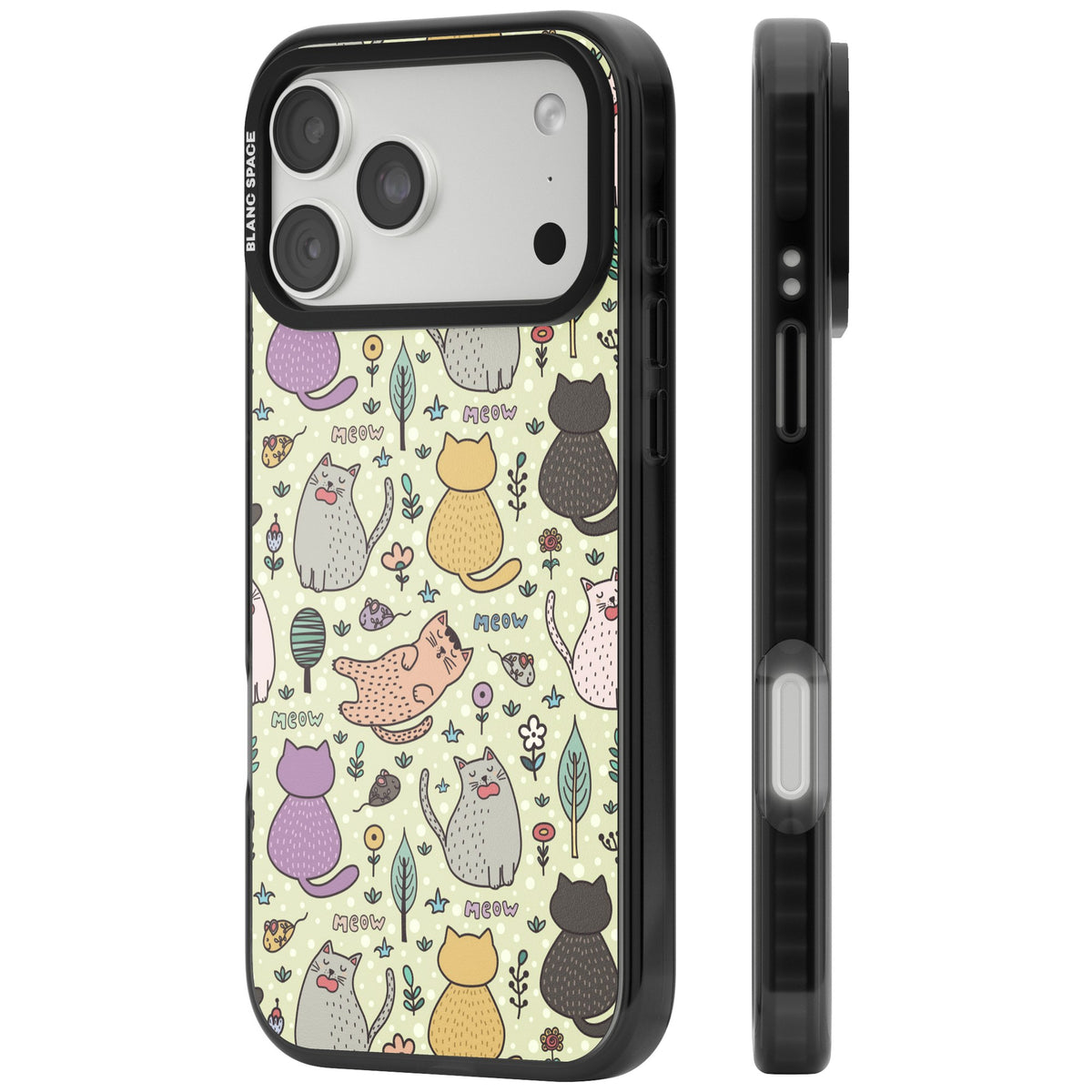Cat Pattern Cream iPhone 18 Pro Max Impact Pro Black Phone Case side