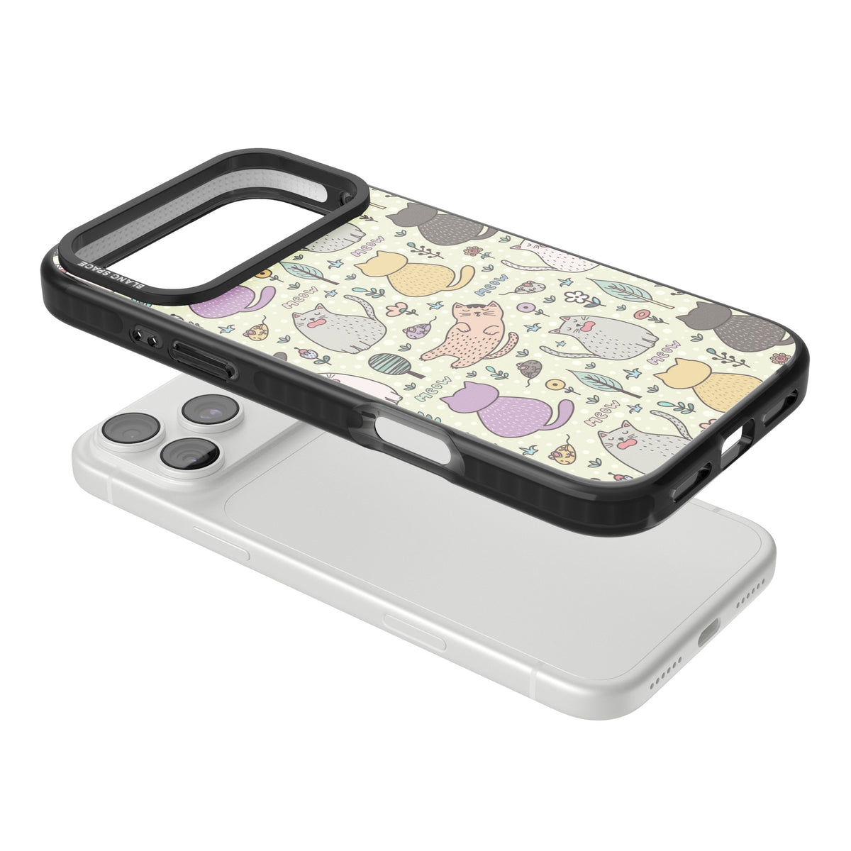 Cat Pattern Cream iPhone 18 Pro Max Impact Pro Black Phone Case angled