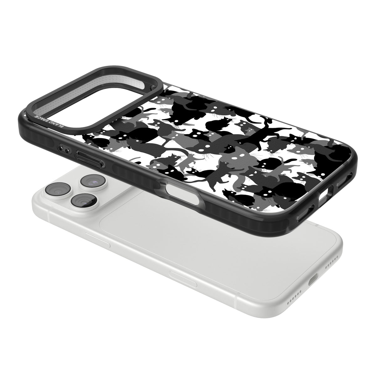 Black & White Cat Camouflage iPhone 18 Pro Max Impact Pro Black Phone Case angled