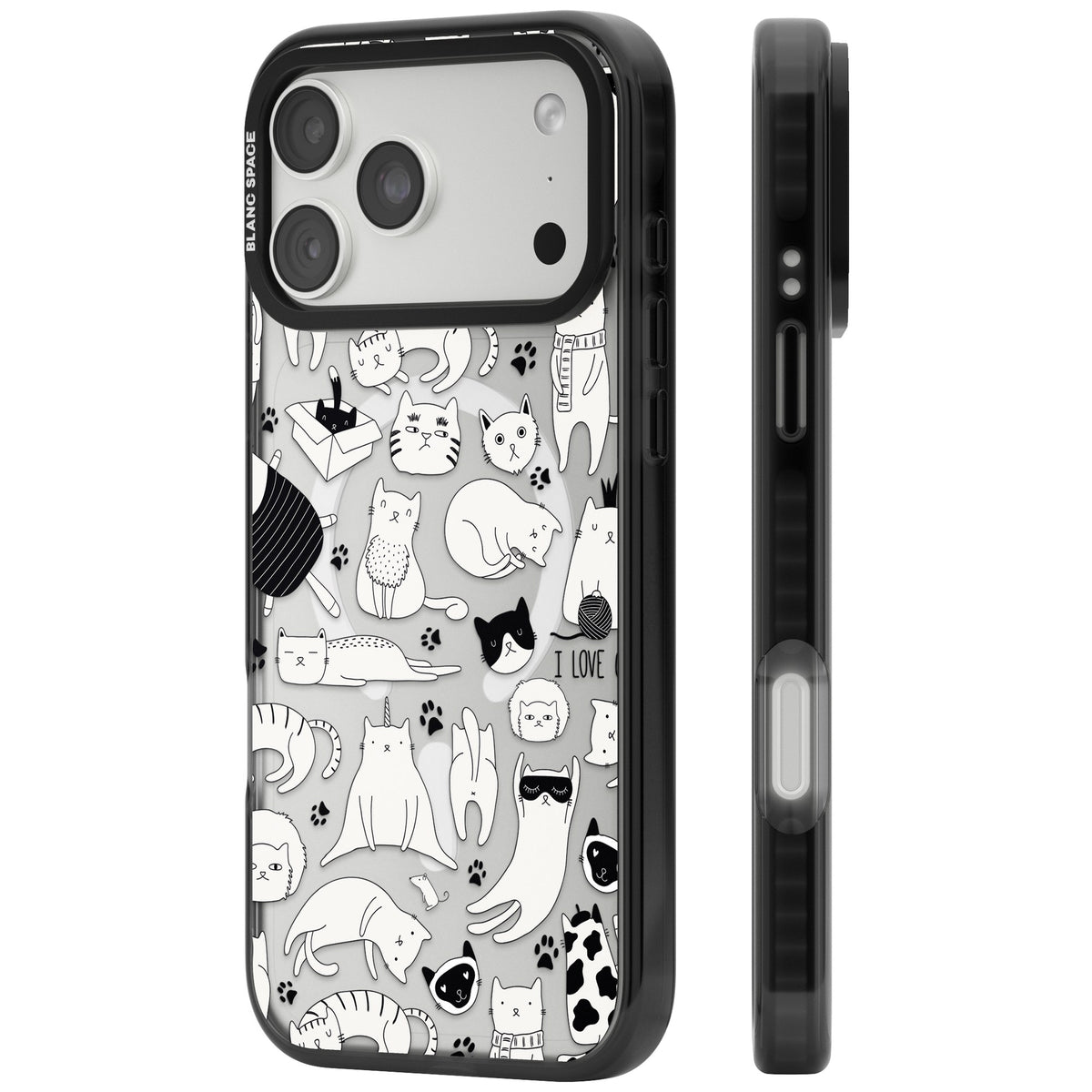 Cartoon Cats (Black & White) iPhone 18 Pro Max Impact Pro Black Phone Case side