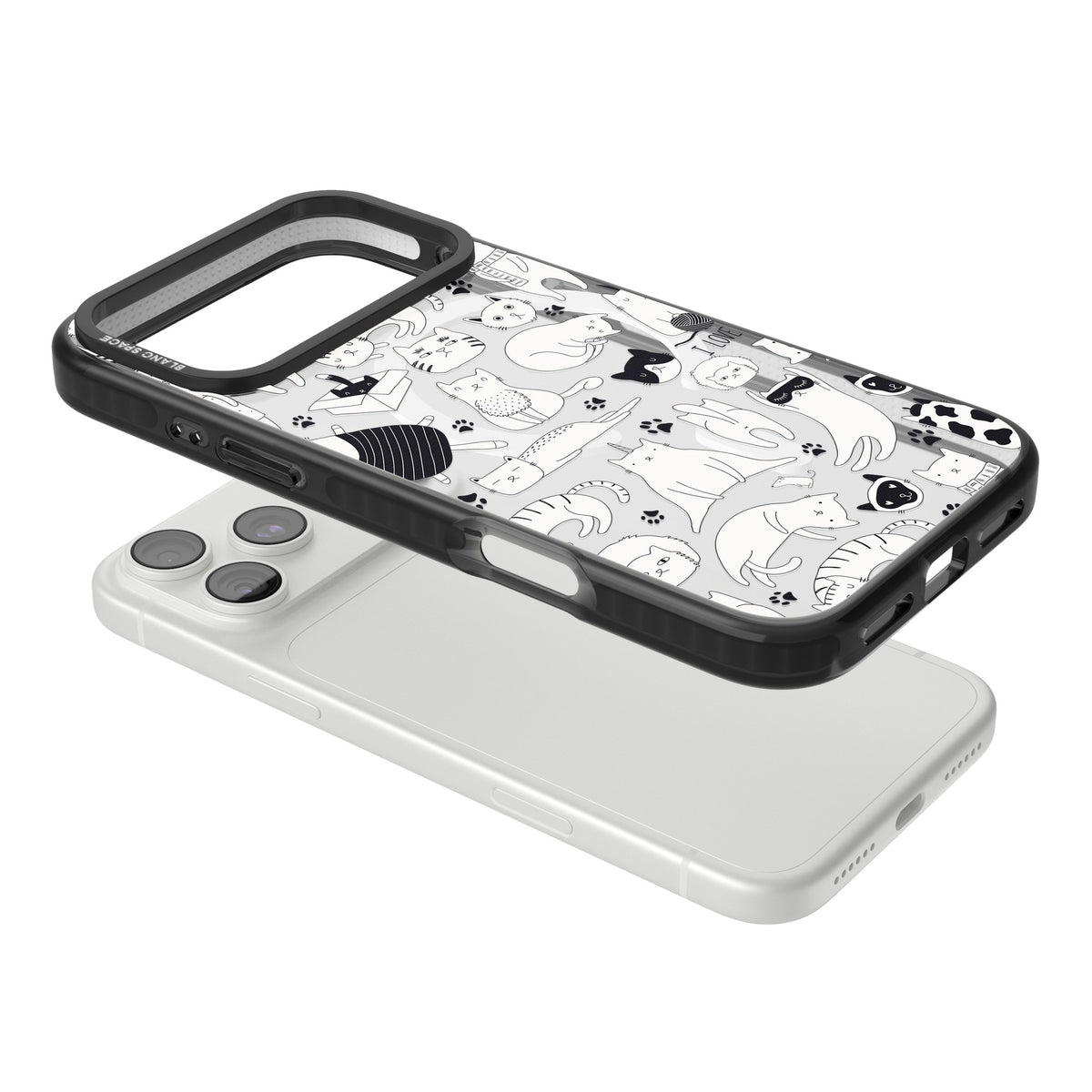 Cartoon Cats (Black & White) iPhone 18 Pro Max Impact Pro Black Phone Case angled
