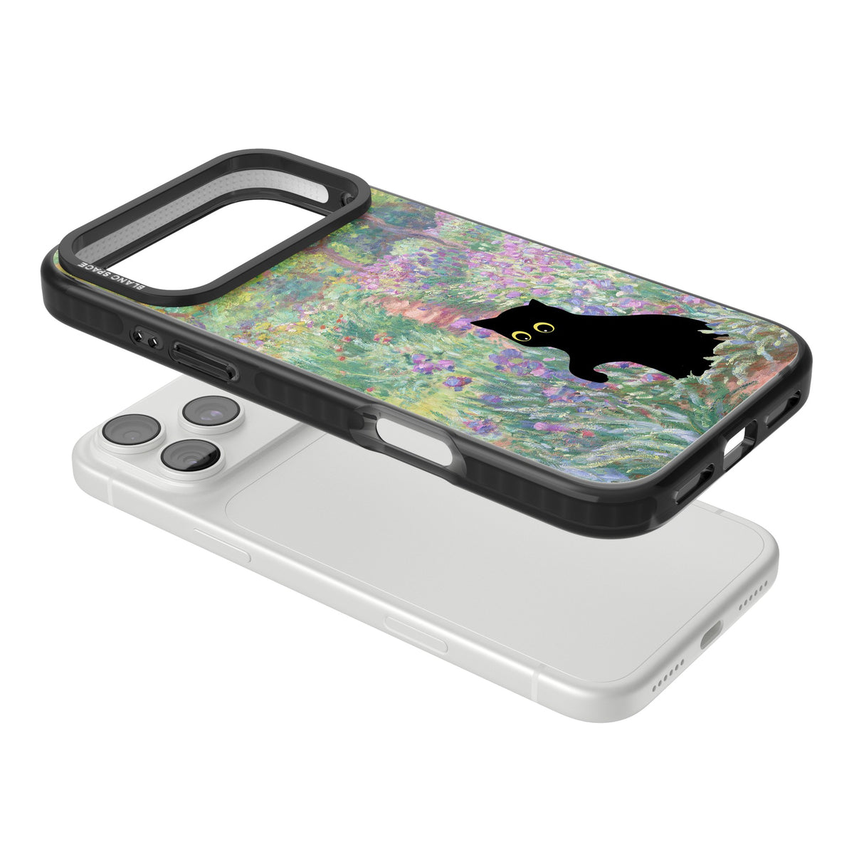Cat in Monet's Giverny Garden iPhone 18 Pro Max Impact Pro Black Phone Case angled