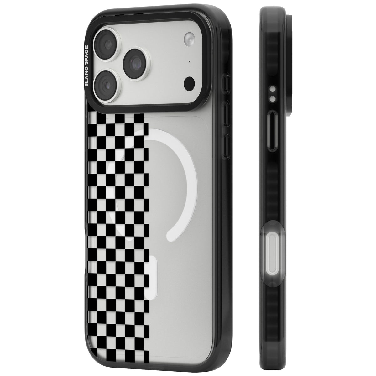 Half Black Check iPhone 18 Pro Max Impact Pro Black Phone Case side