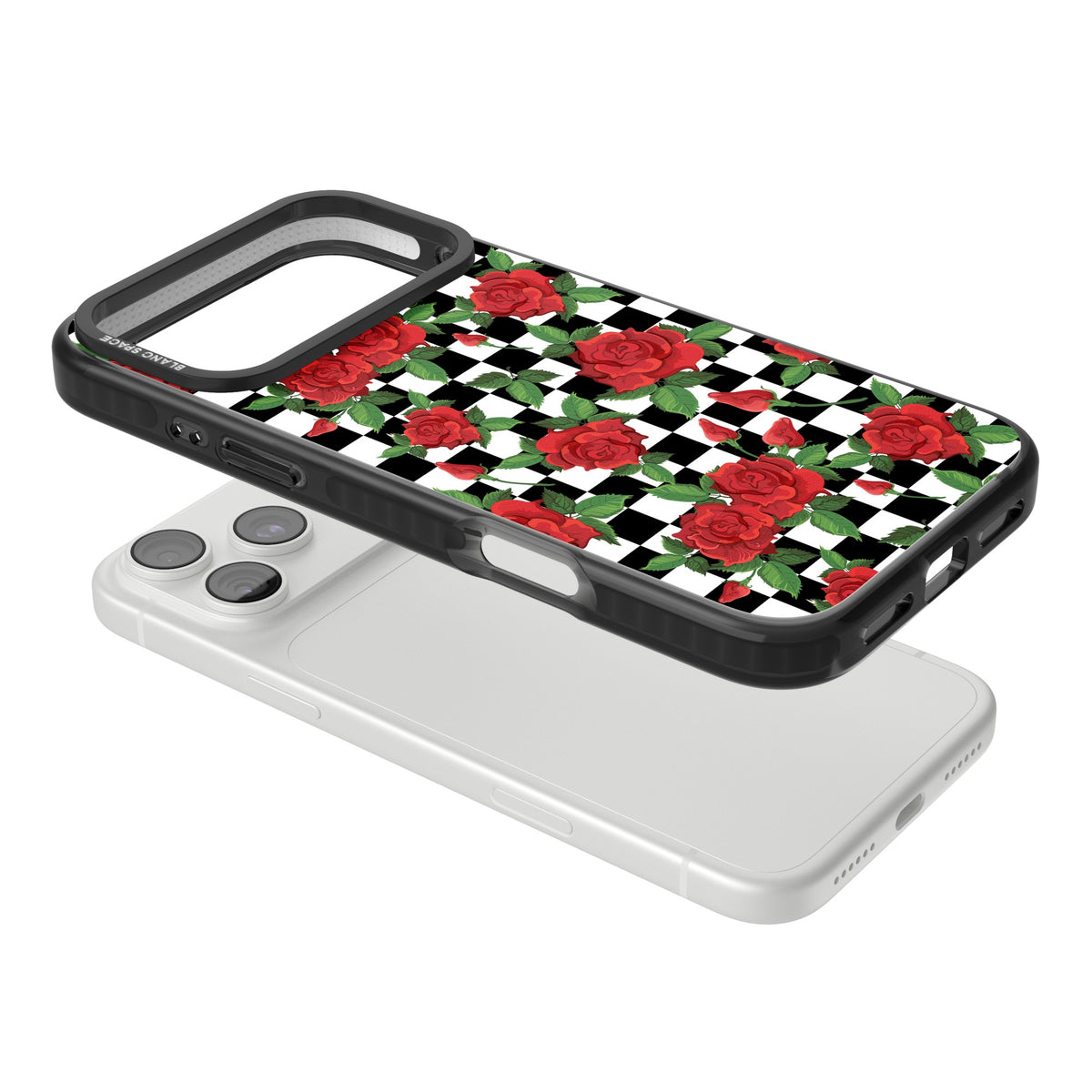 Checkered Roses iPhone 18 Pro Max Impact Pro Black Phone Case angled