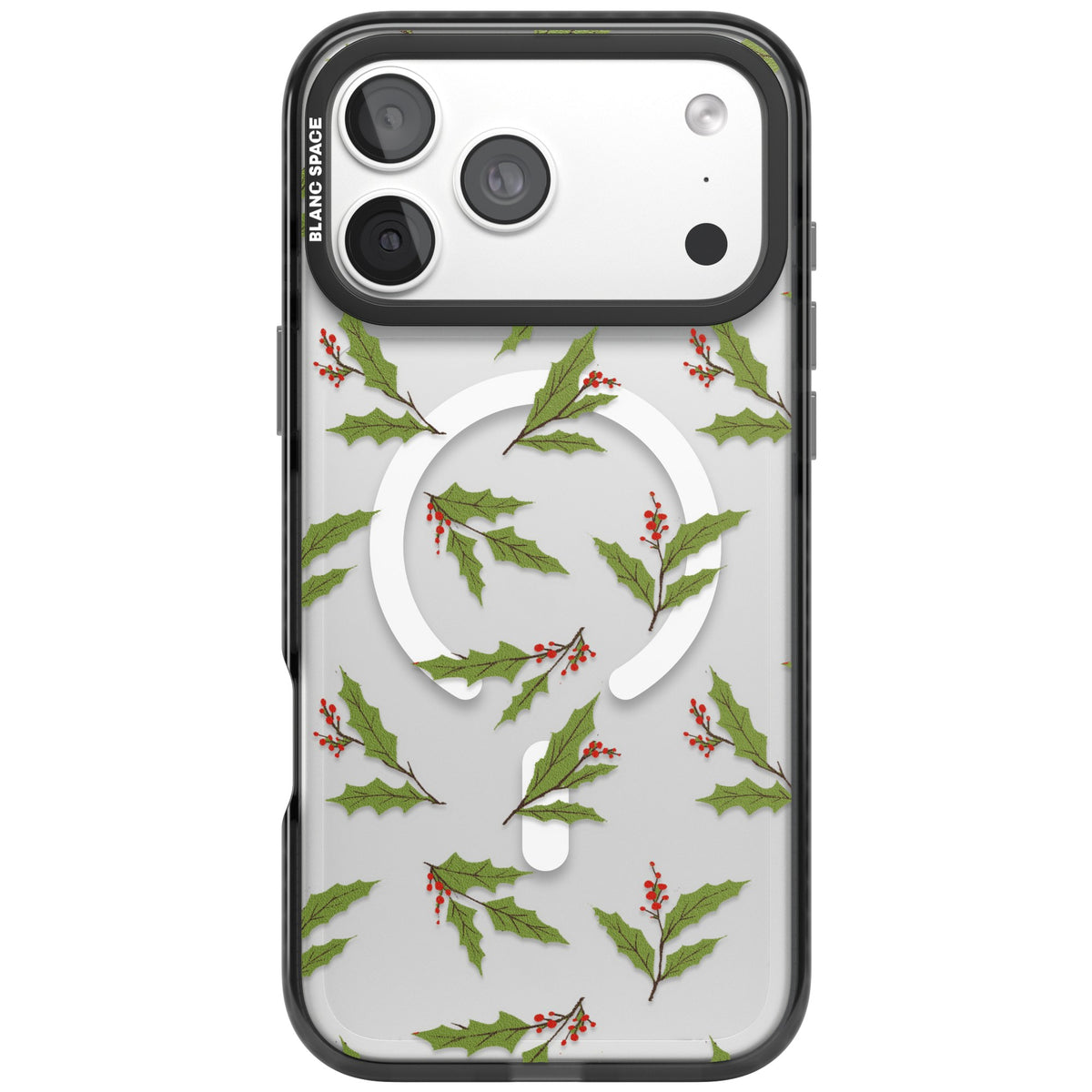 Christmas Holly Pattern iPhone 18 Pro Max Impact Pro Black Phone Case front