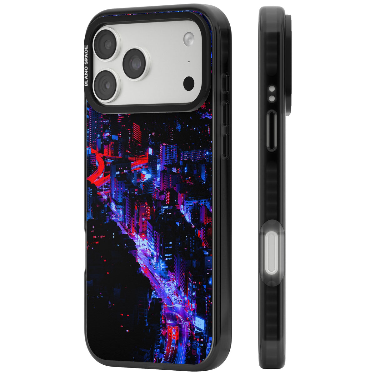 Neon Cityscape iPhone 18 Pro Max Impact Pro Black Phone Case side