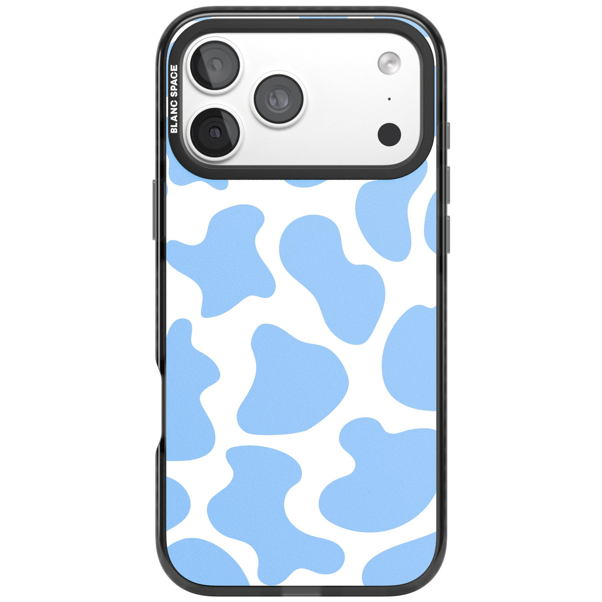 Blue And White Cow Print iPhone 18 Pro Max Impact Pro Black Phone Case front
