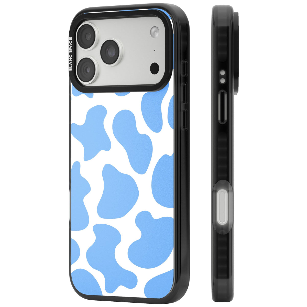 Blue And White Cow Print iPhone 18 Pro Max Impact Pro Black Phone Case side