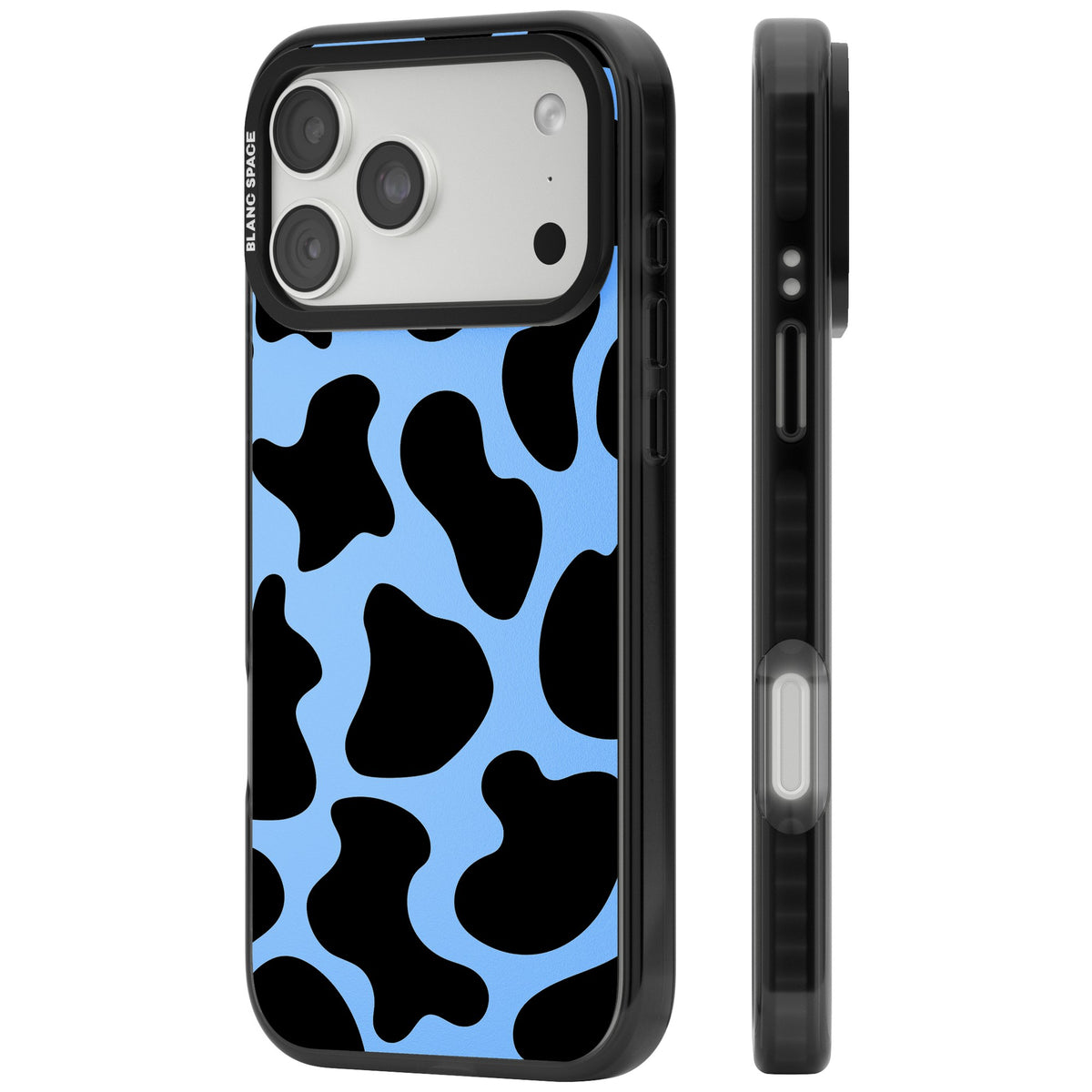 Blue And Black Cow Print iPhone 18 Pro Max Impact Pro Black Phone Case side