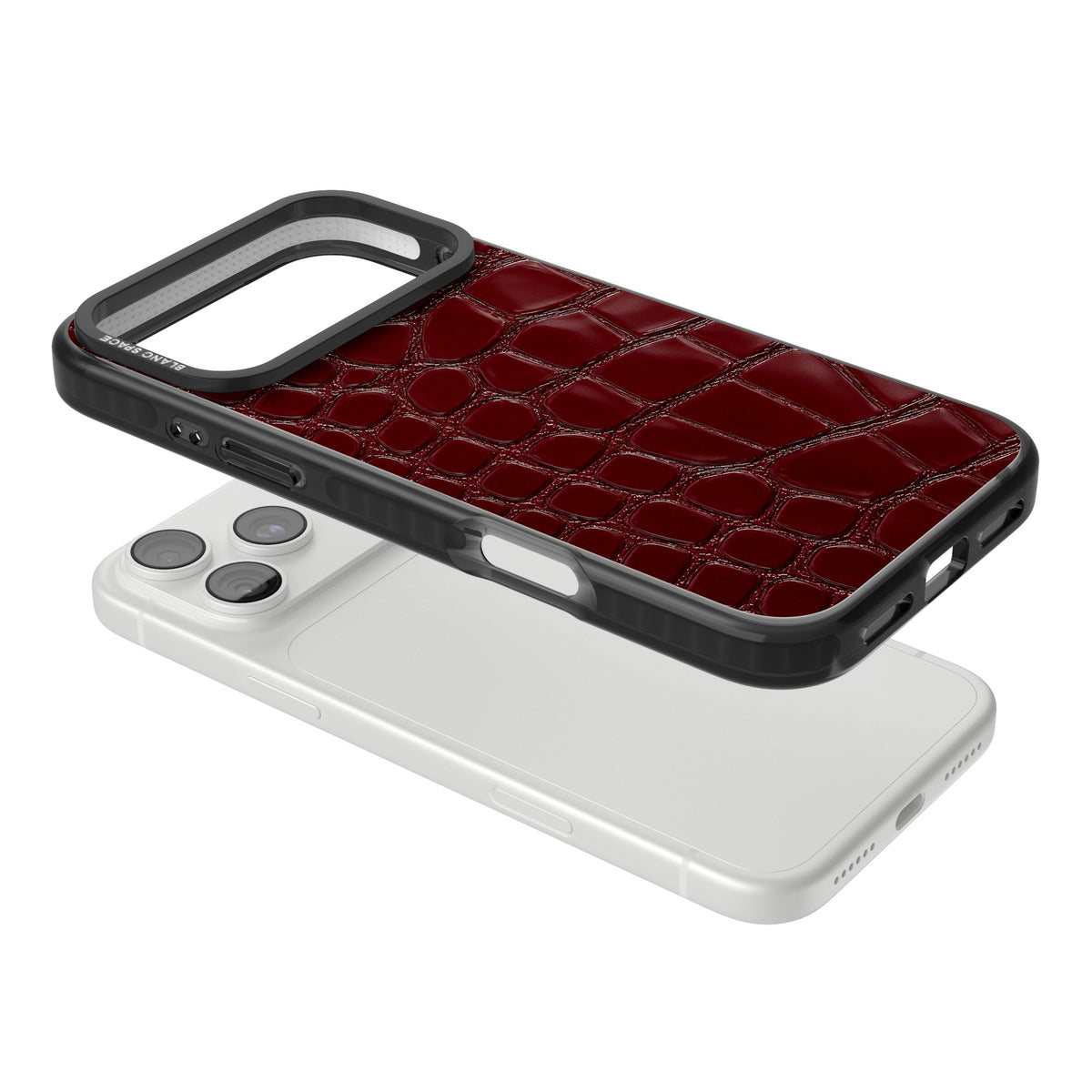 Dark Wine Crocodile old money iPhone case featuring burgundy crocodile leather print with glossy embossed-look scales iPhone 18 Pro Max Impact Pro Black Phone Case angled