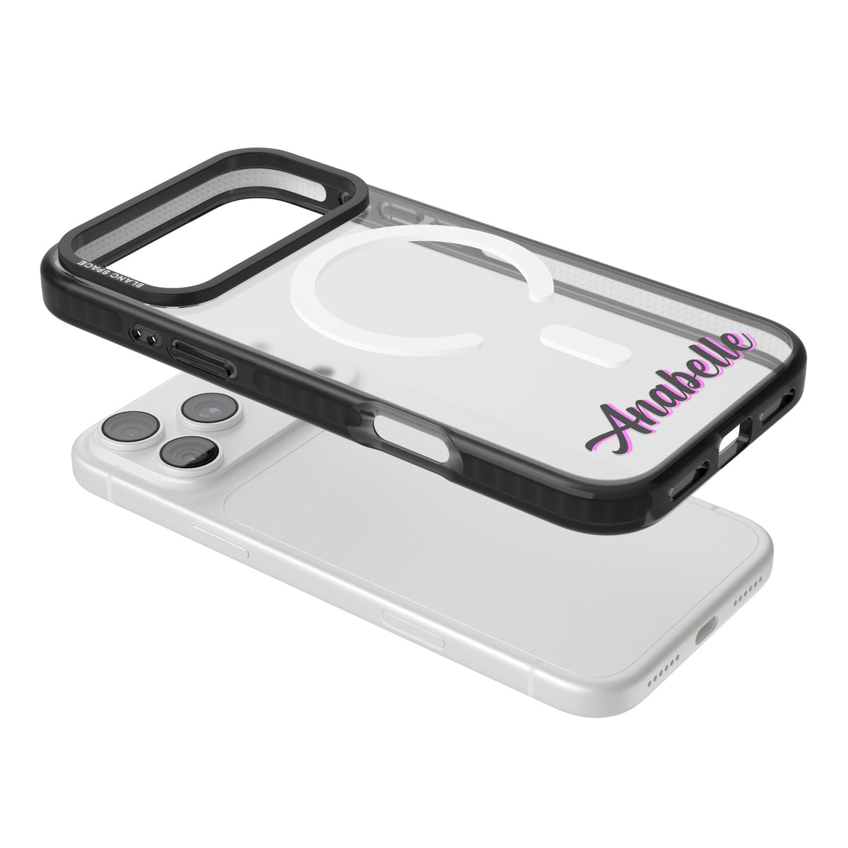 Personalised Cute Bottom Name iPhone 18 Pro Max Impact Pro Black Phone Case angled