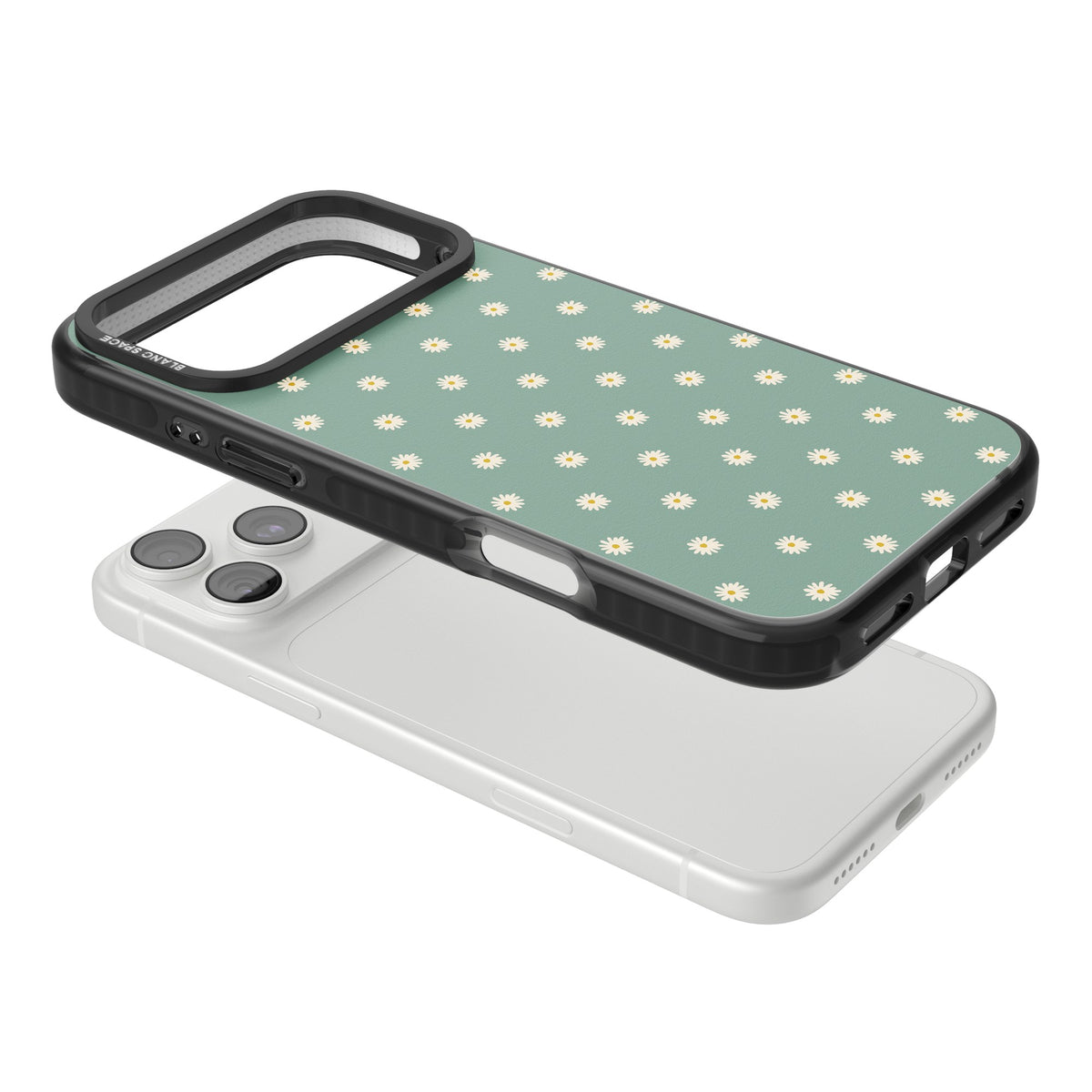 Sage Daisy Floral iPhone 18 Pro Max Impact Pro Black Phone Case angled