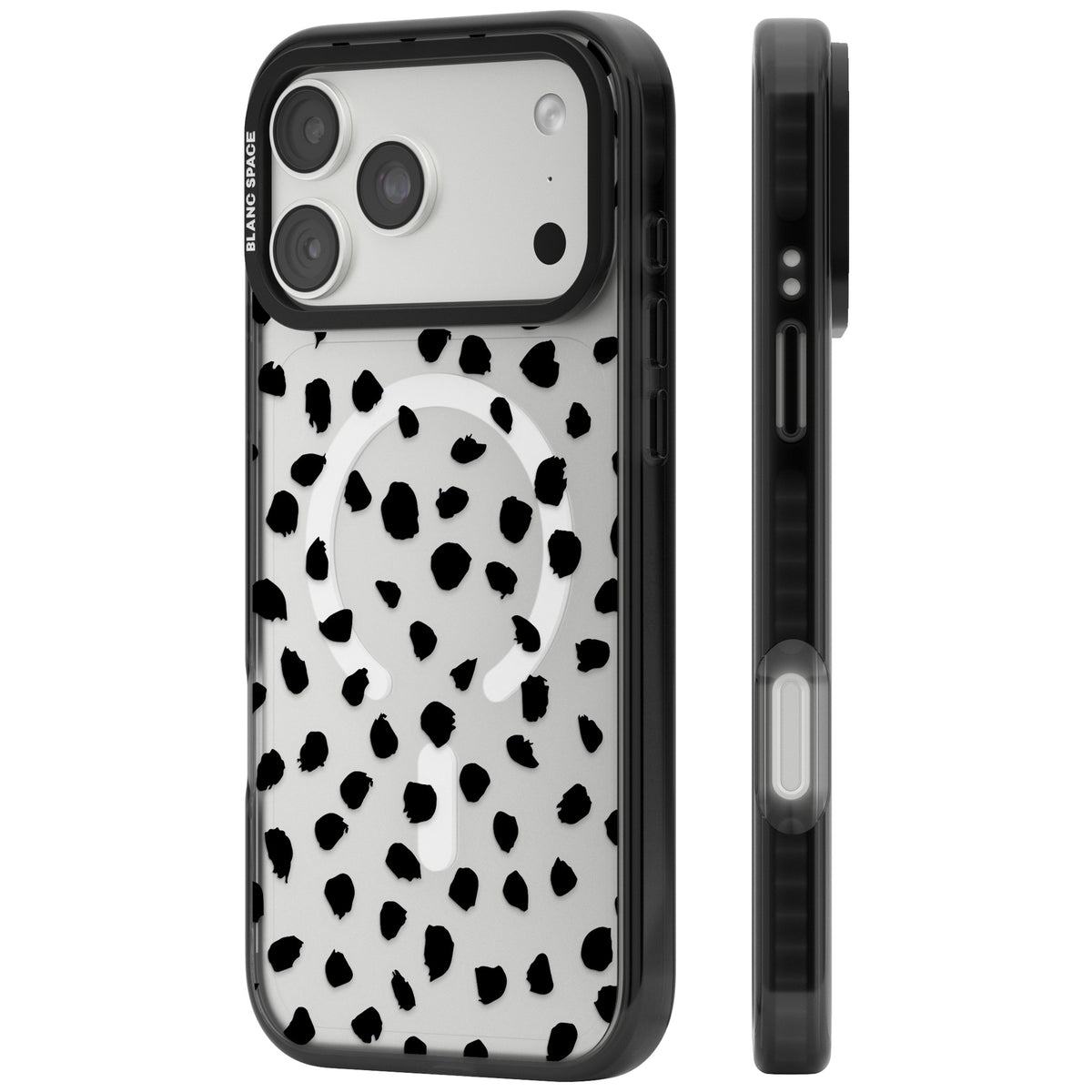 Black Dalmatian Polka Dot iPhone 18 Pro Max Impact Pro Black Phone Case side
