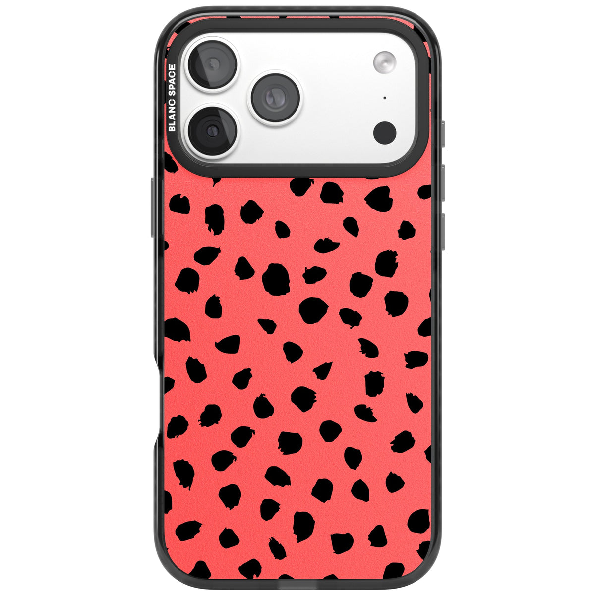 Black Dalmatian Spots On Coral iPhone 18 Pro Max Impact Pro Black Phone Case front