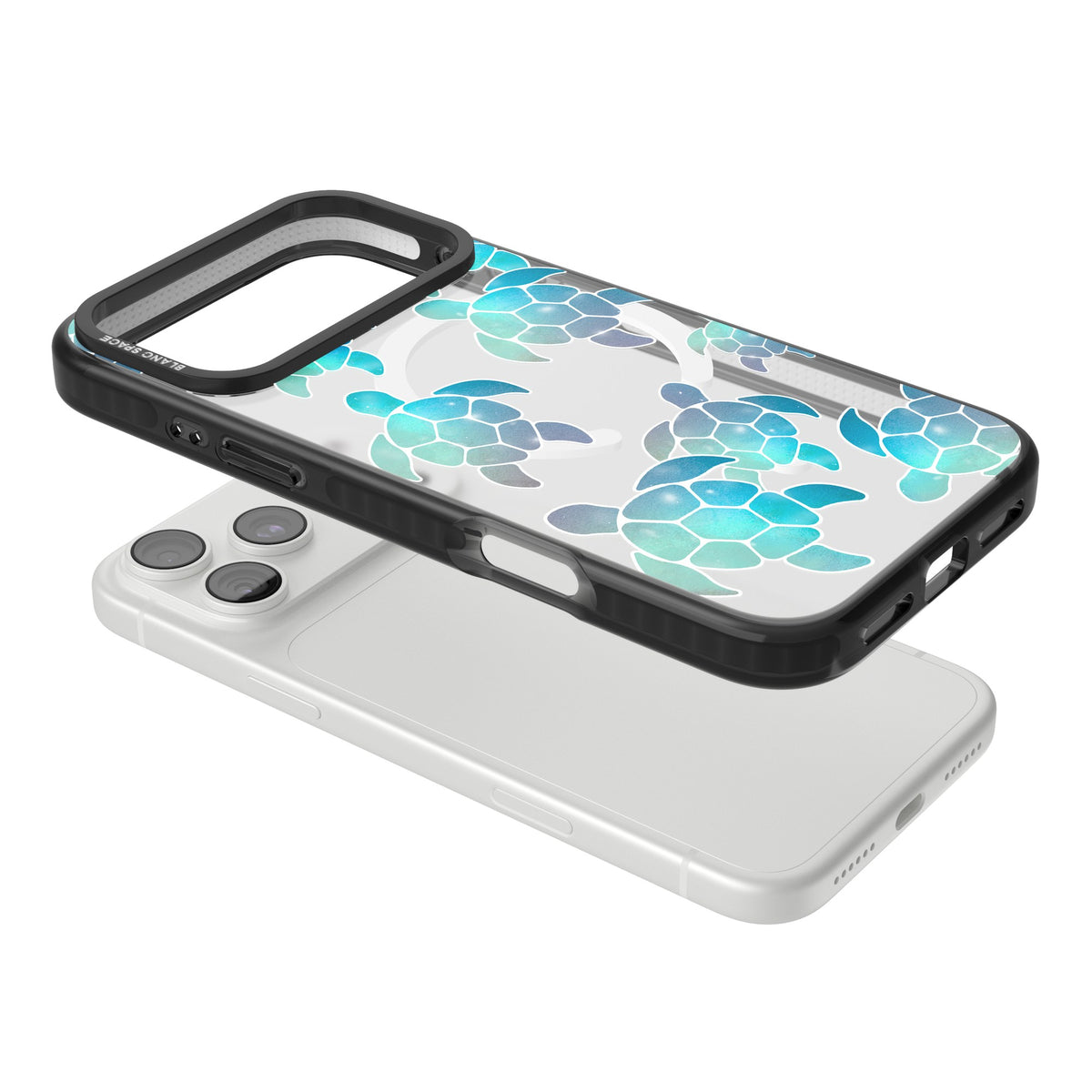 Aqua Space Turtles iPhone 18 Pro Max Impact Pro Black Phone Case angled