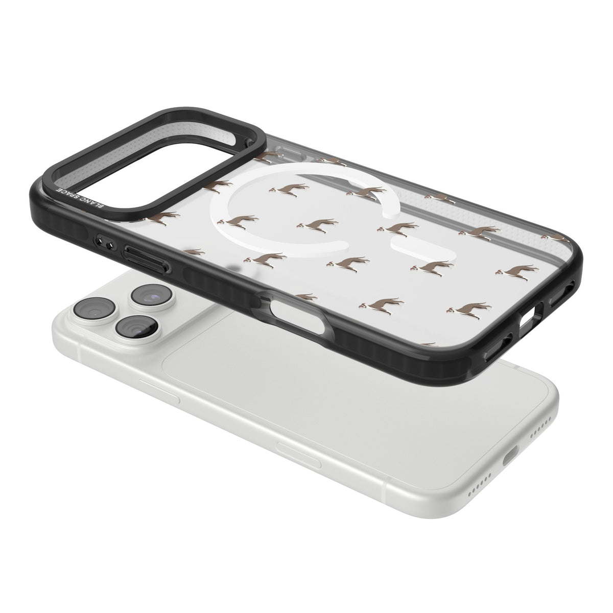 Whippet Dog Pattern Clear iPhone 18 Pro Max Impact Pro Black Phone Case angled