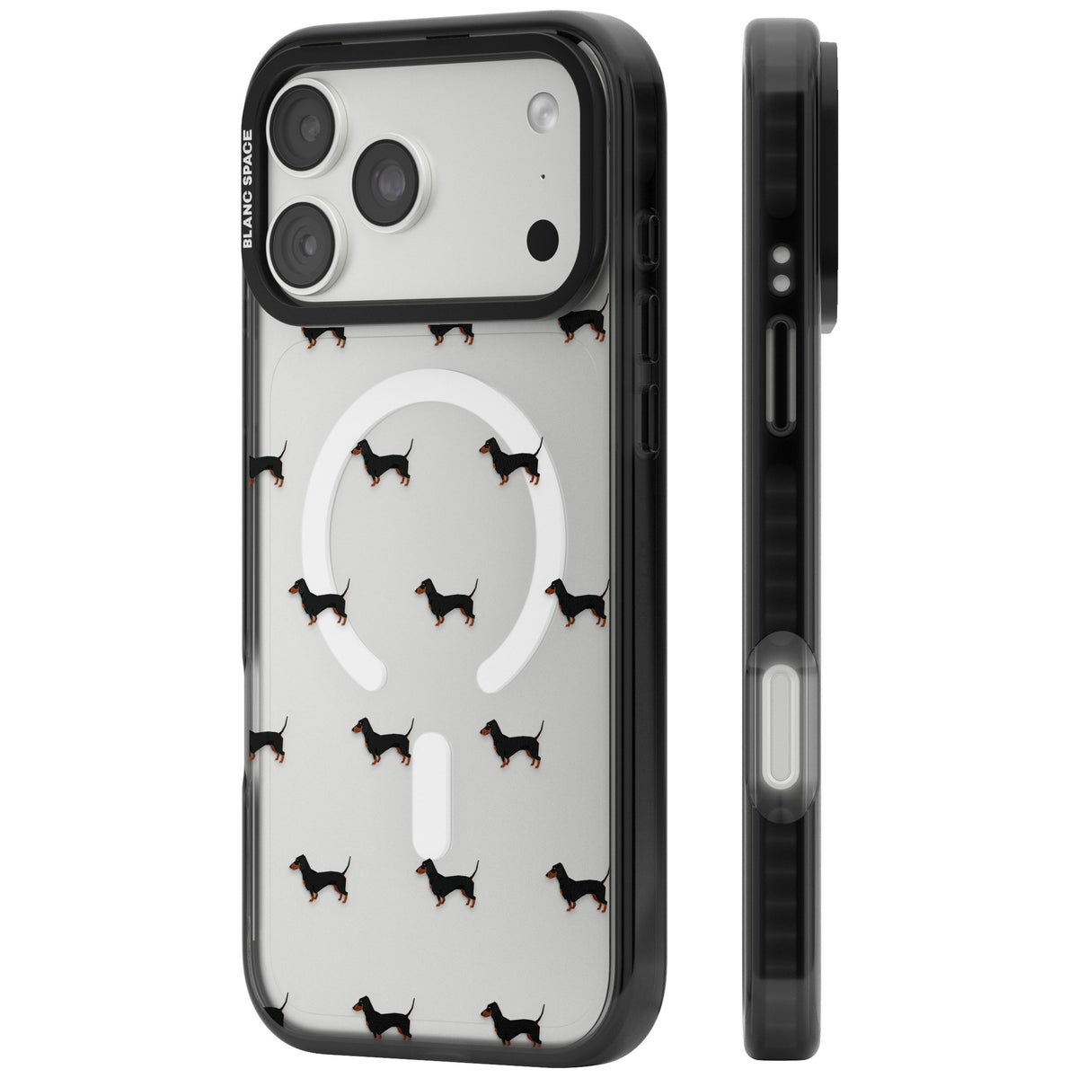 Dachshund Pattern Clear iPhone 18 Pro Max Impact Pro Black Phone Case side