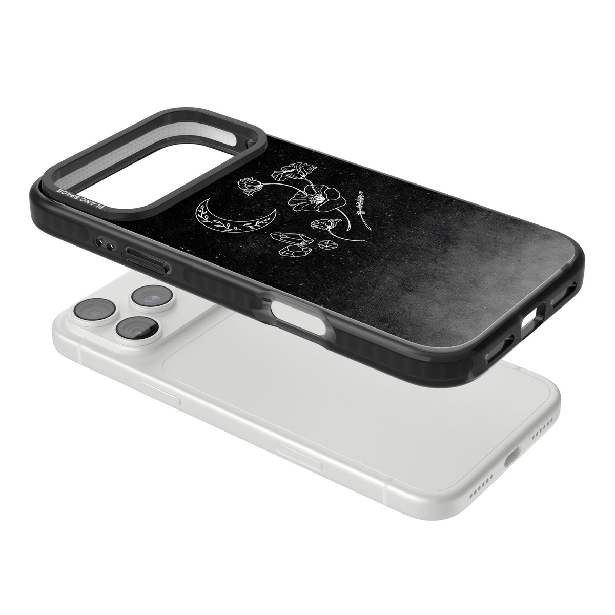Midnight Moon Botanic iPhone 18 Pro Max Impact Pro Black Phone Case angled