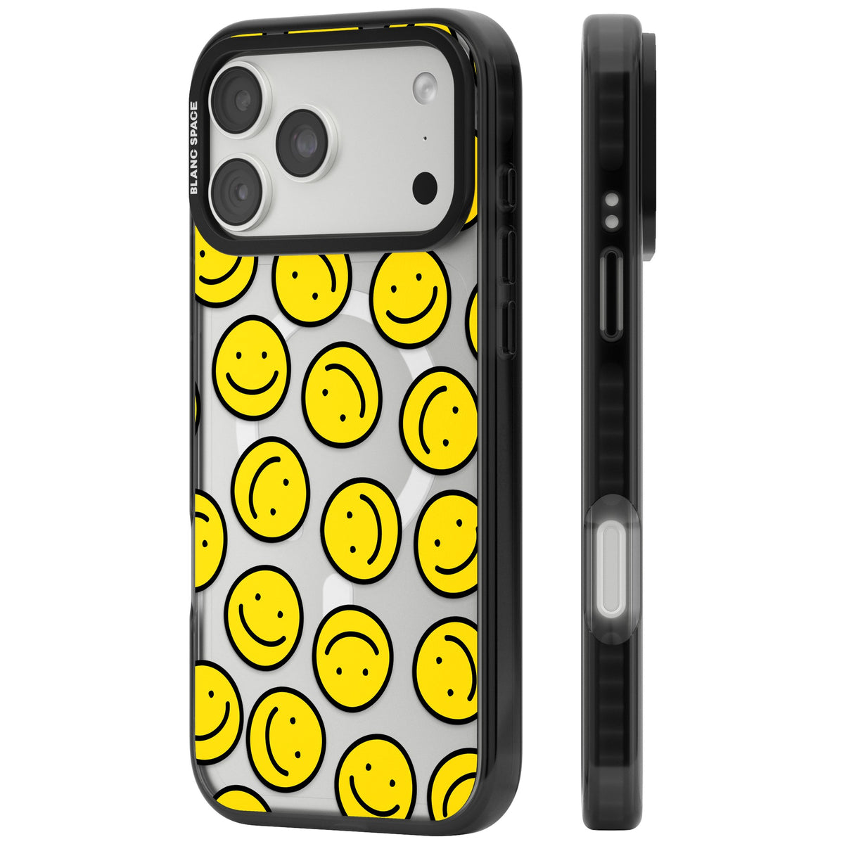 Smiley Face Pattern iPhone 18 Pro Max Impact Pro Black Phone Case side