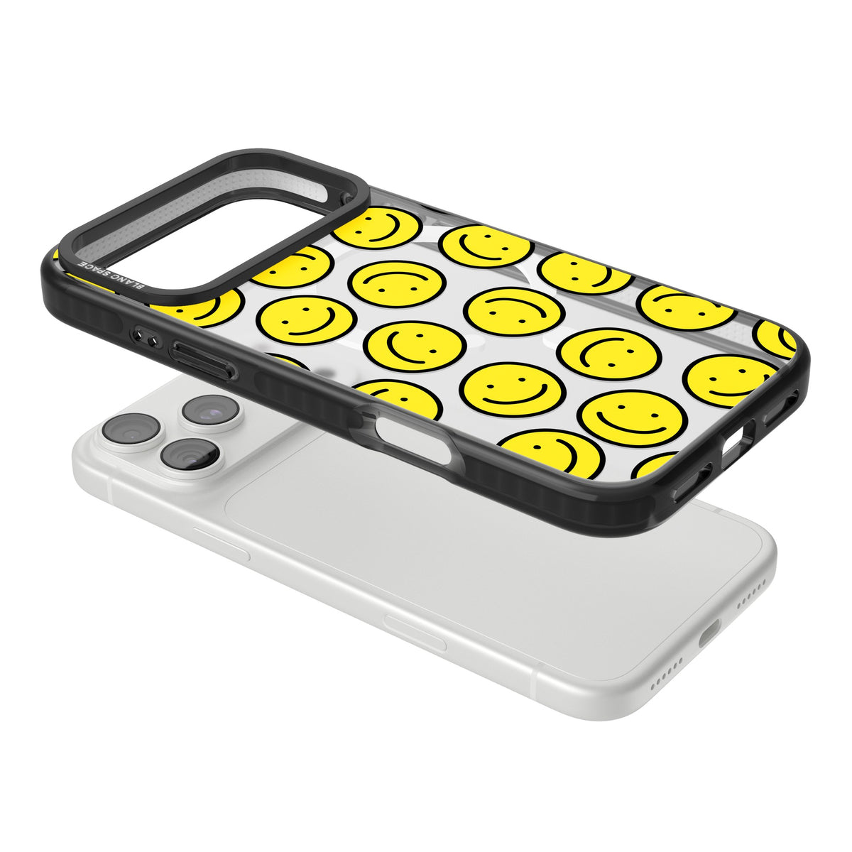 Smiley Face Pattern iPhone 18 Pro Max Impact Pro Black Phone Case angled