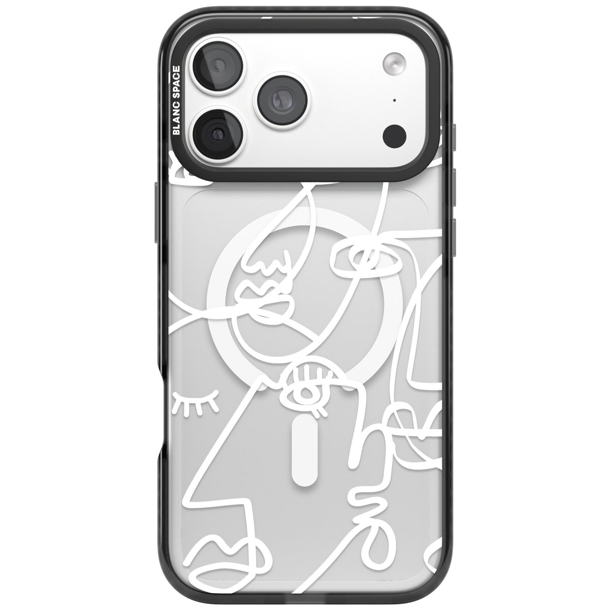 Abstract Line Art White Clear iPhone 18 Pro Max Impact Pro Black Phone Case front