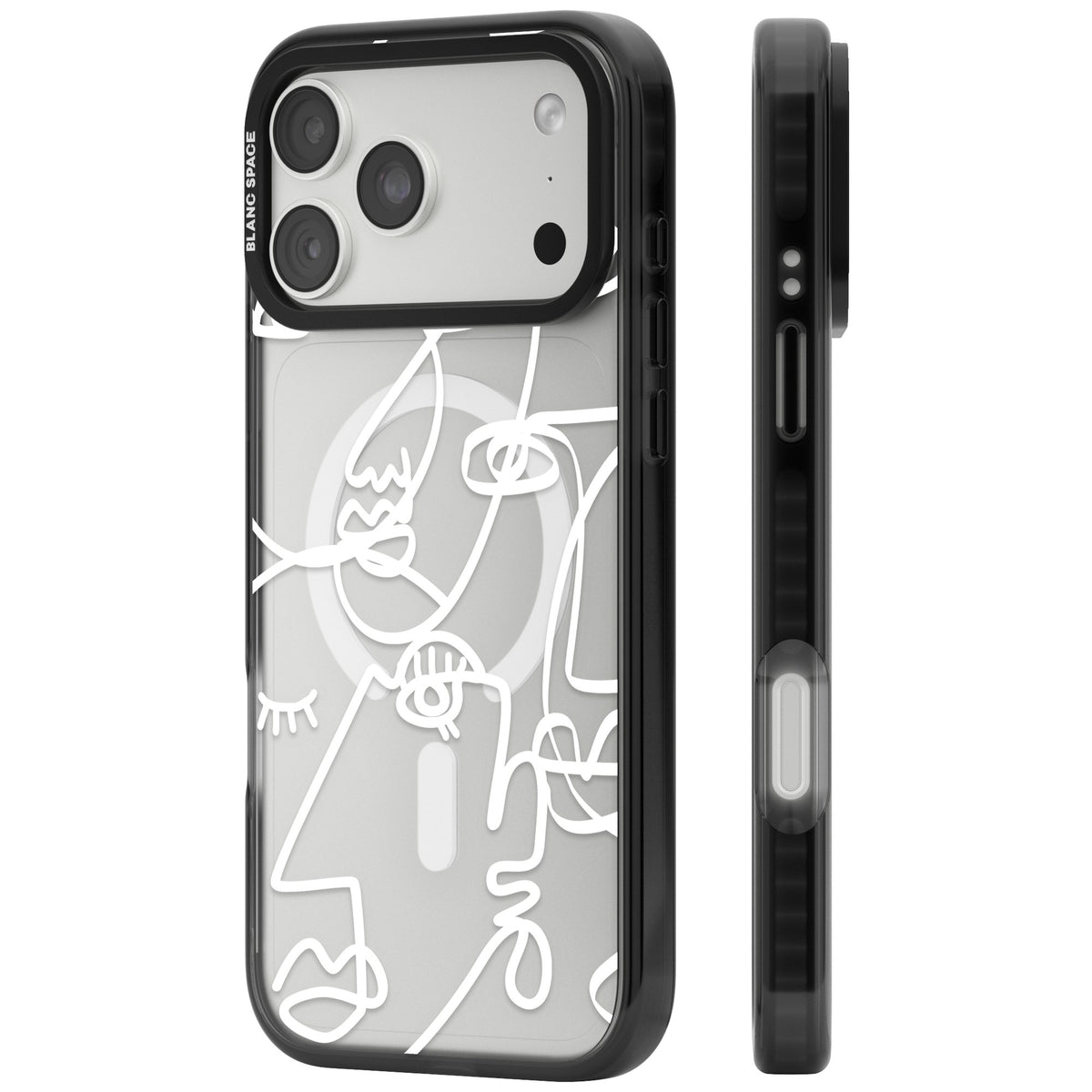 Abstract Line Art White Clear iPhone 18 Pro Max Impact Pro Black Phone Case side