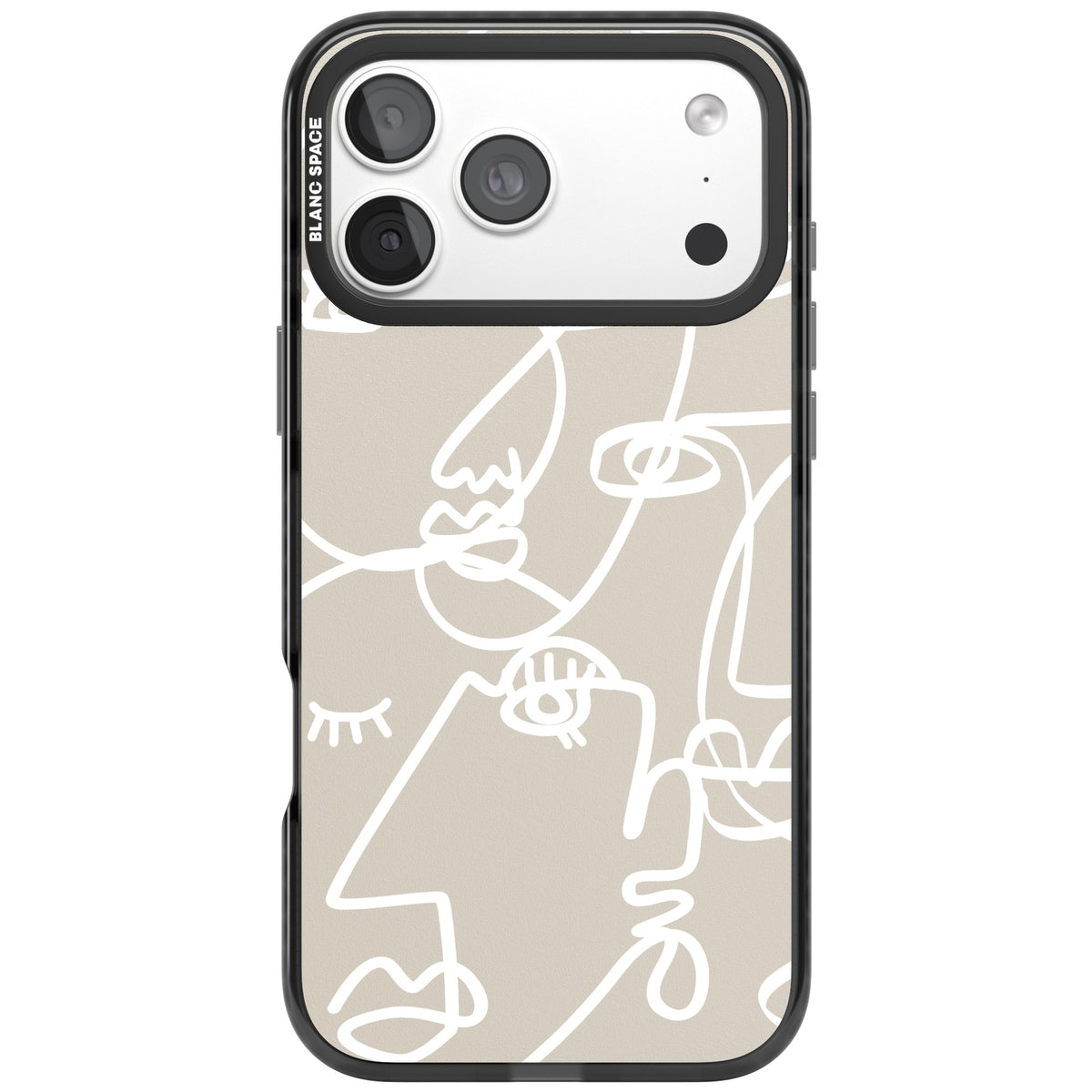 Abstract Line Art White Beige iPhone 18 Pro Max Impact Pro Black Phone Case front