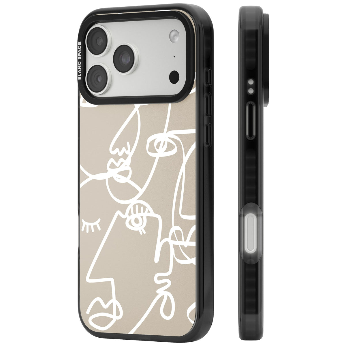 Abstract Line Art White Beige iPhone 18 Pro Max Impact Pro Black Phone Case side