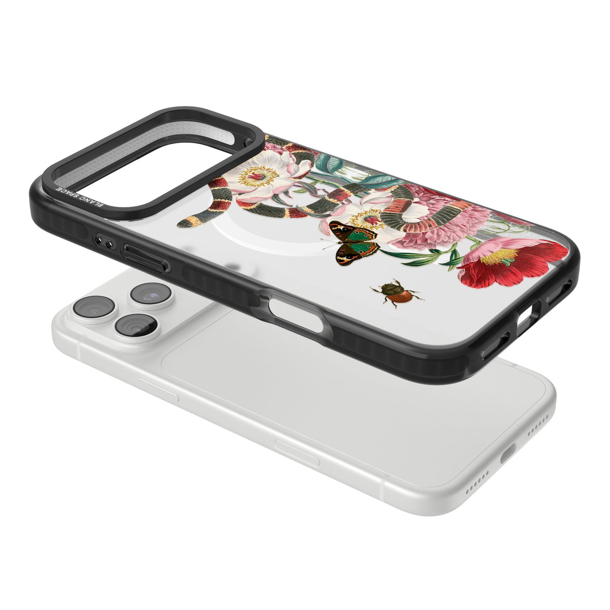 Floral Snake iPhone 18 Pro Max Impact Pro Black Phone Case angled