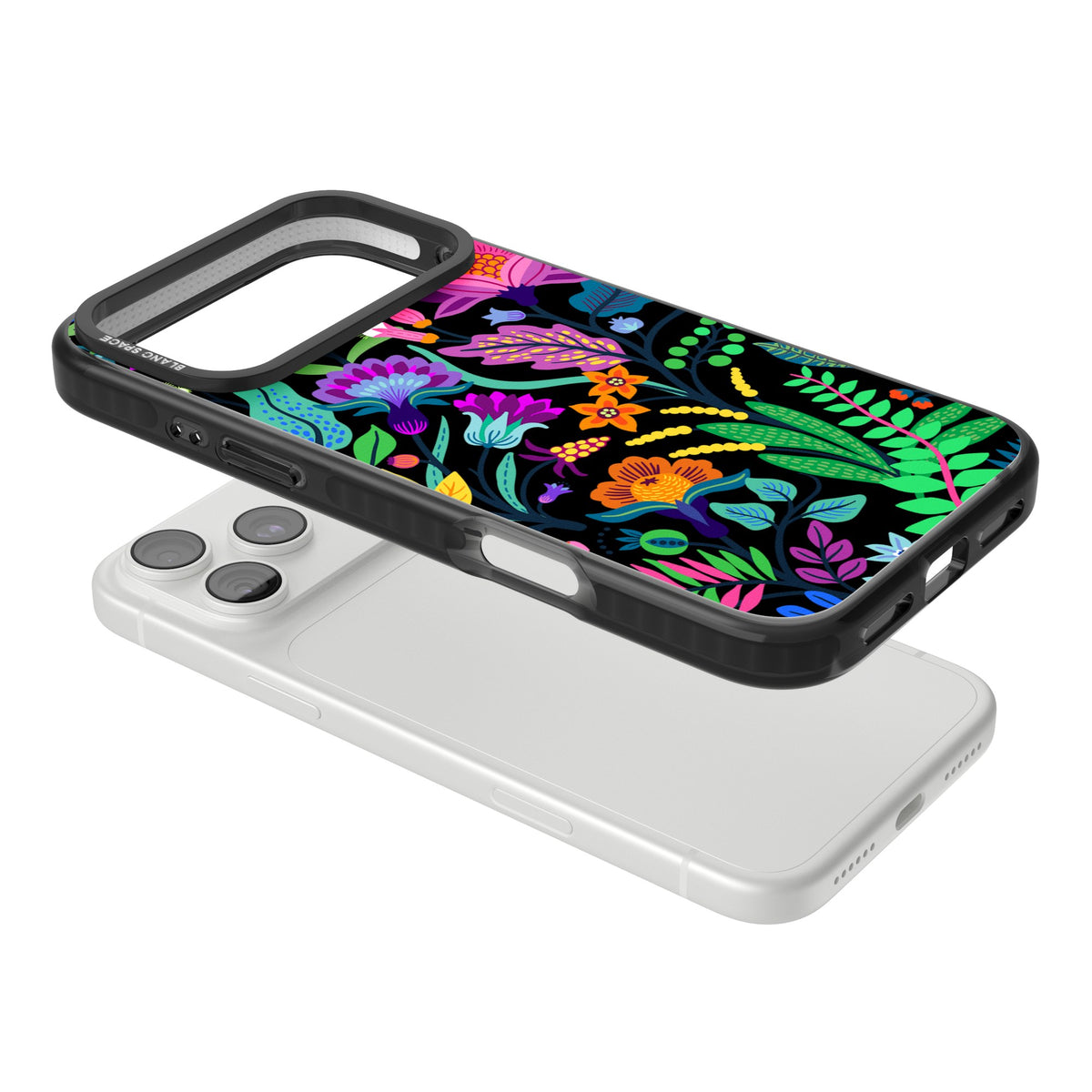 Floral Vibe (Black) iPhone 18 Pro Max Impact Pro Black Phone Case angled