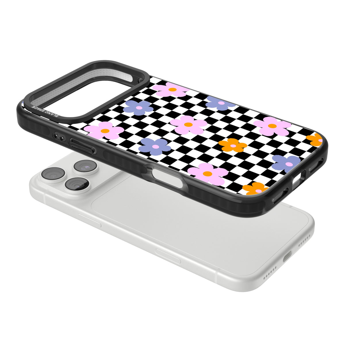 Checkered Blossom iPhone 18 Pro Max Impact Pro Black Phone Case angled