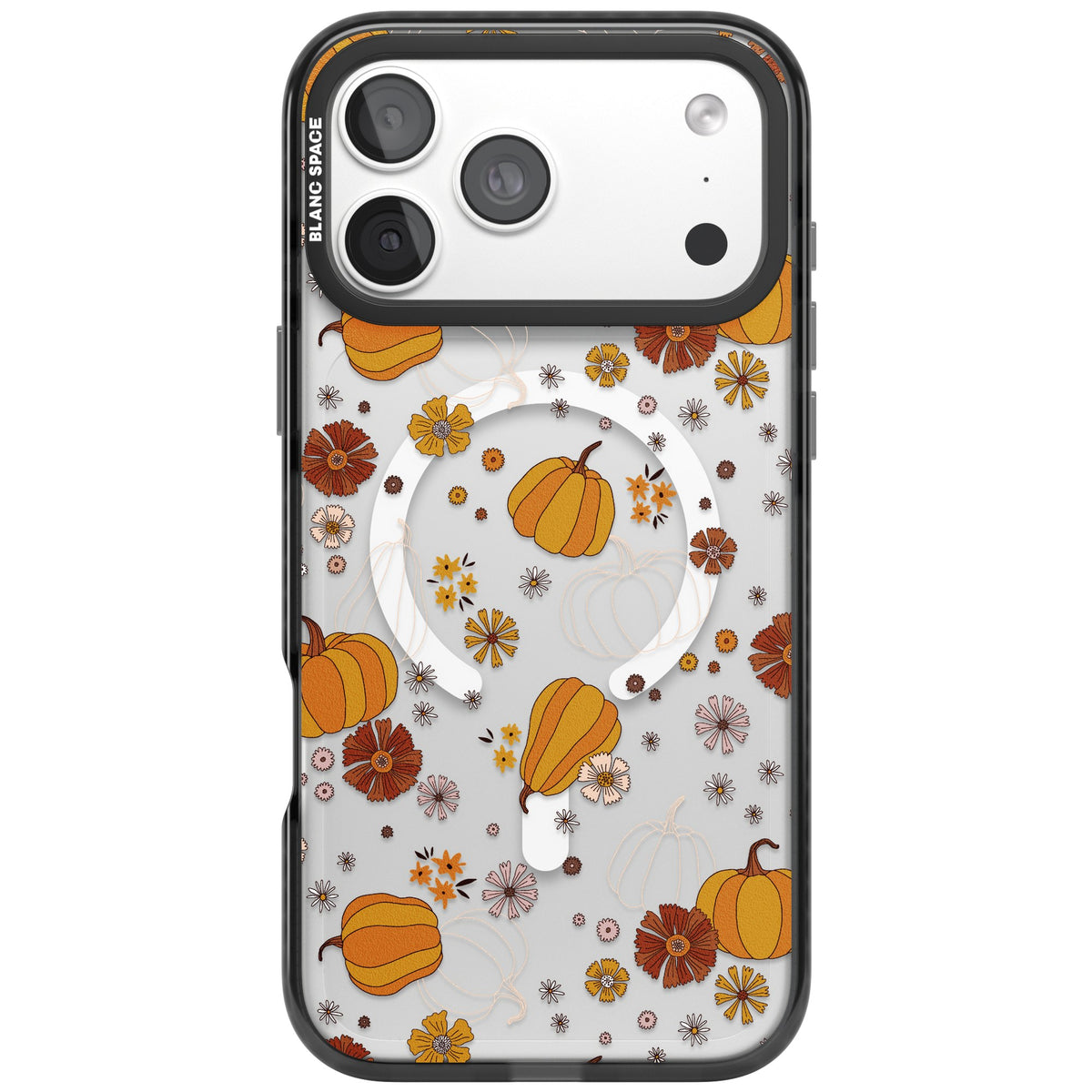 Pumpkins And Flowers iPhone 18 Pro Max Impact Pro Black Phone Case front