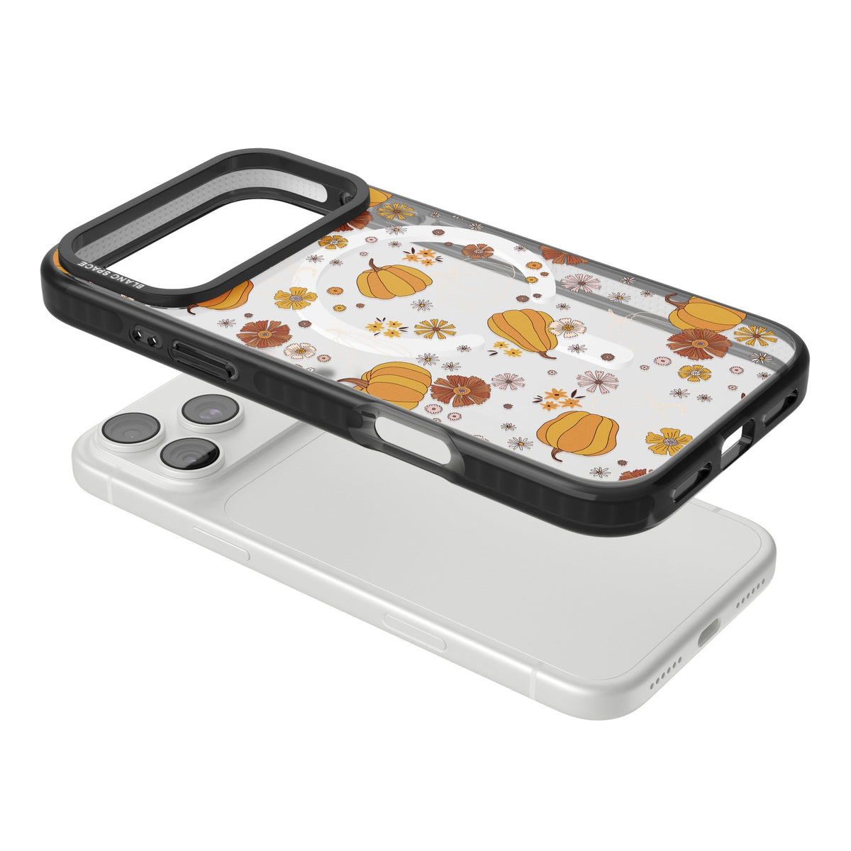 Pumpkins And Flowers iPhone 18 Pro Max Impact Pro Black Phone Case angled