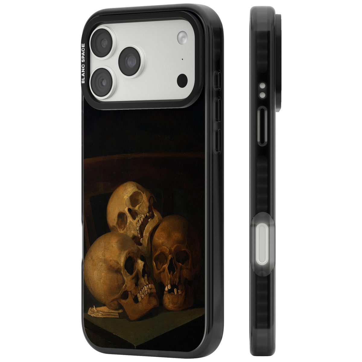 Still Life Of Three Skulls iPhone 18 Pro Max Impact Pro Black Phone Case side