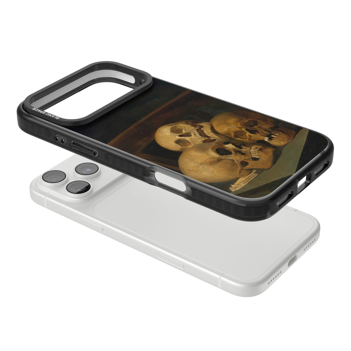 Still Life Of Three Skulls iPhone 18 Pro Max Impact Pro Black Phone Case angled
